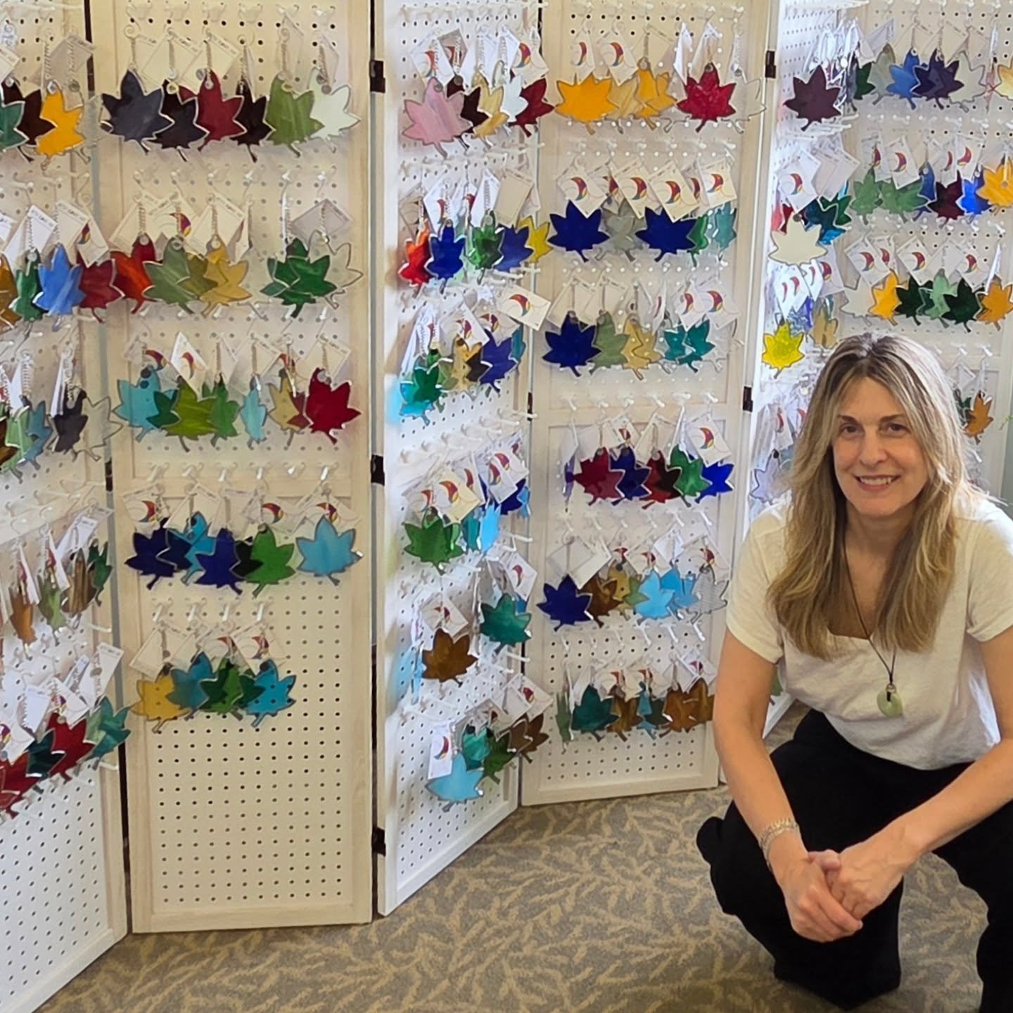 200 Stained Glass Maple Leaves! 
🍁 Last Spring The City of Goshen commissioned me to make art pieces that would be a gift to their colleagues for the holidays.  In September I started delivering 50 pieces a month and finished in December. (Continued