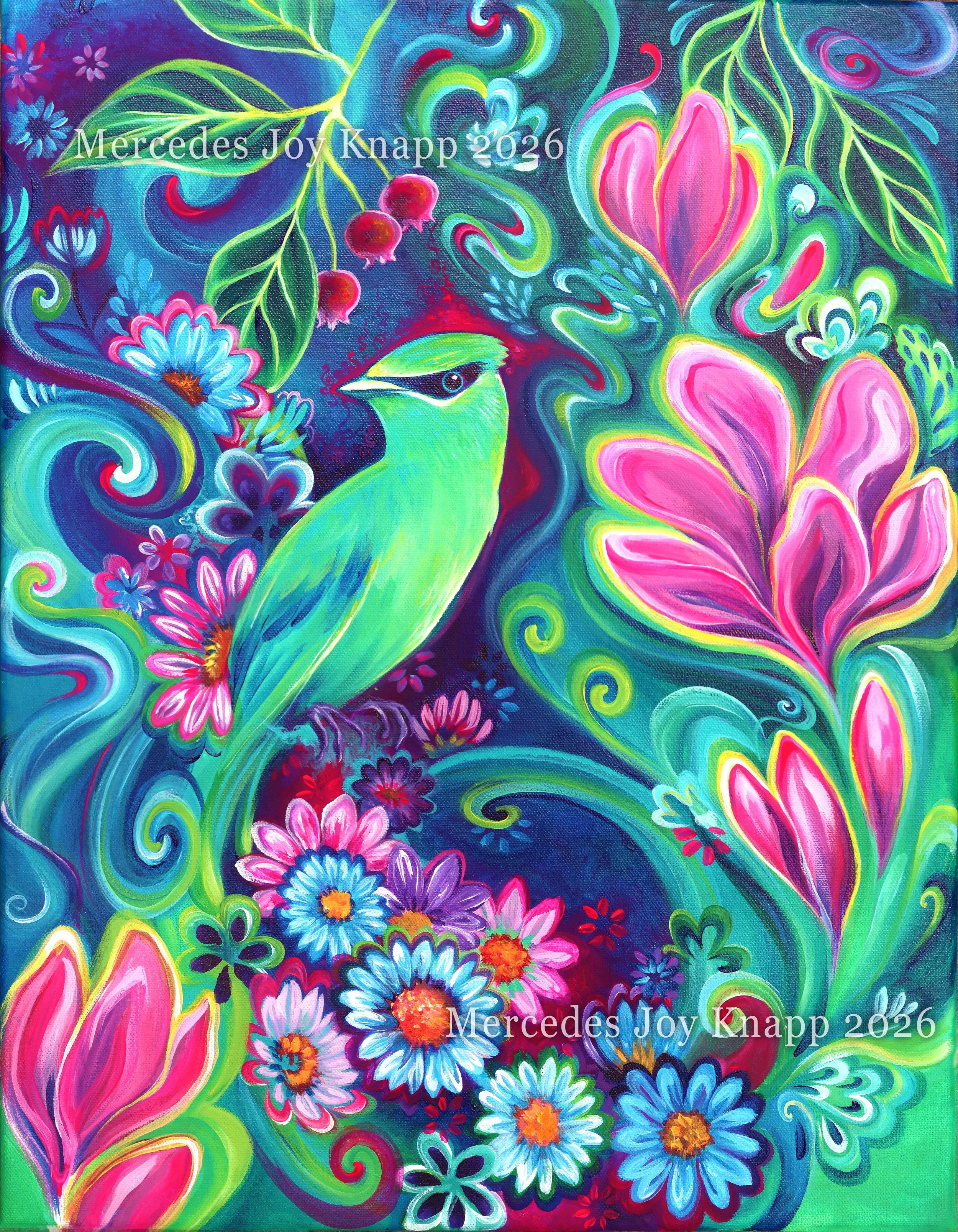 Waxwing // acrylic on 14"x18" canvas