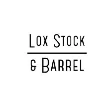 Logo for Lox Stock & Barrel, featuring black text on a white background