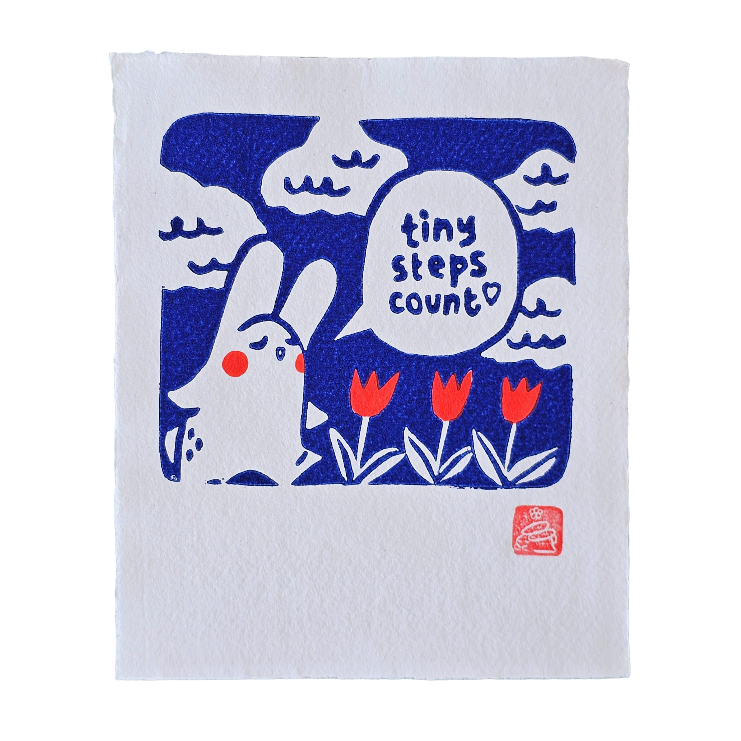 Tiny Steps Count Square Lino Print