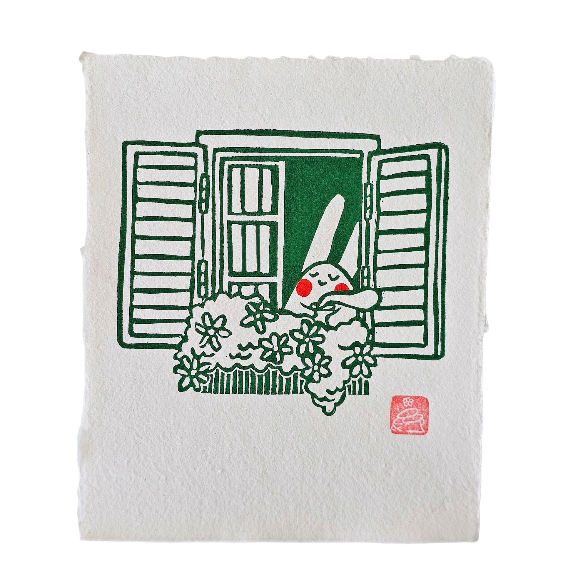 Bunny Window Square Lino Print