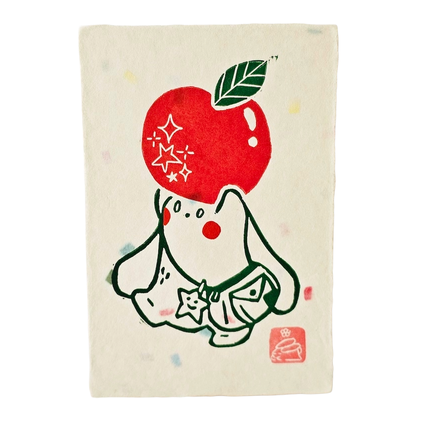 Bunny Apple Small Lino Print