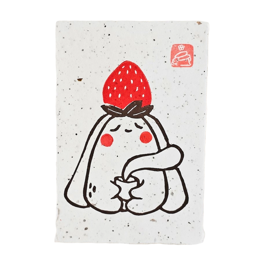 Bunny Strawberry Small Lino Print