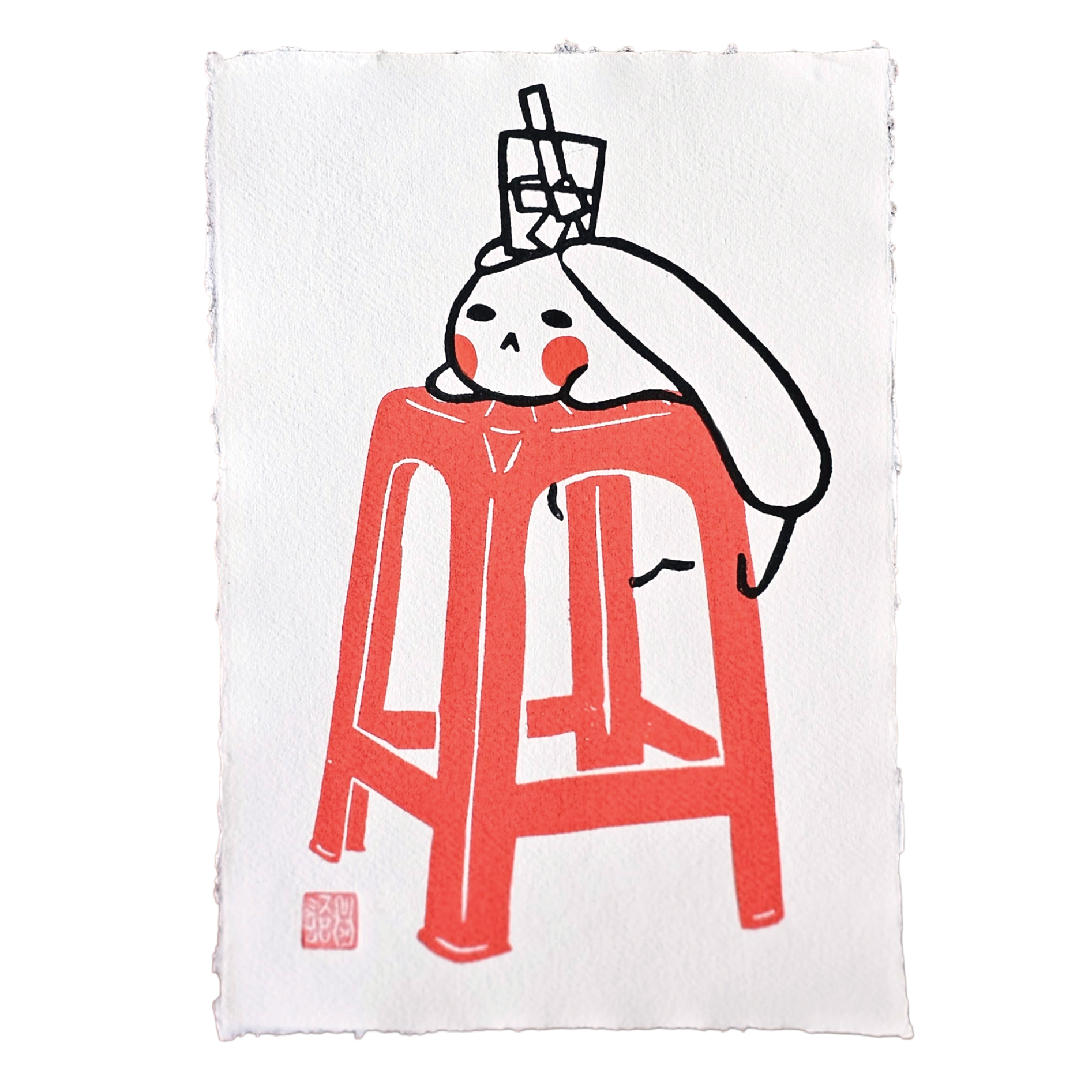 Red Chair Bunny (3) A4 Lino Print