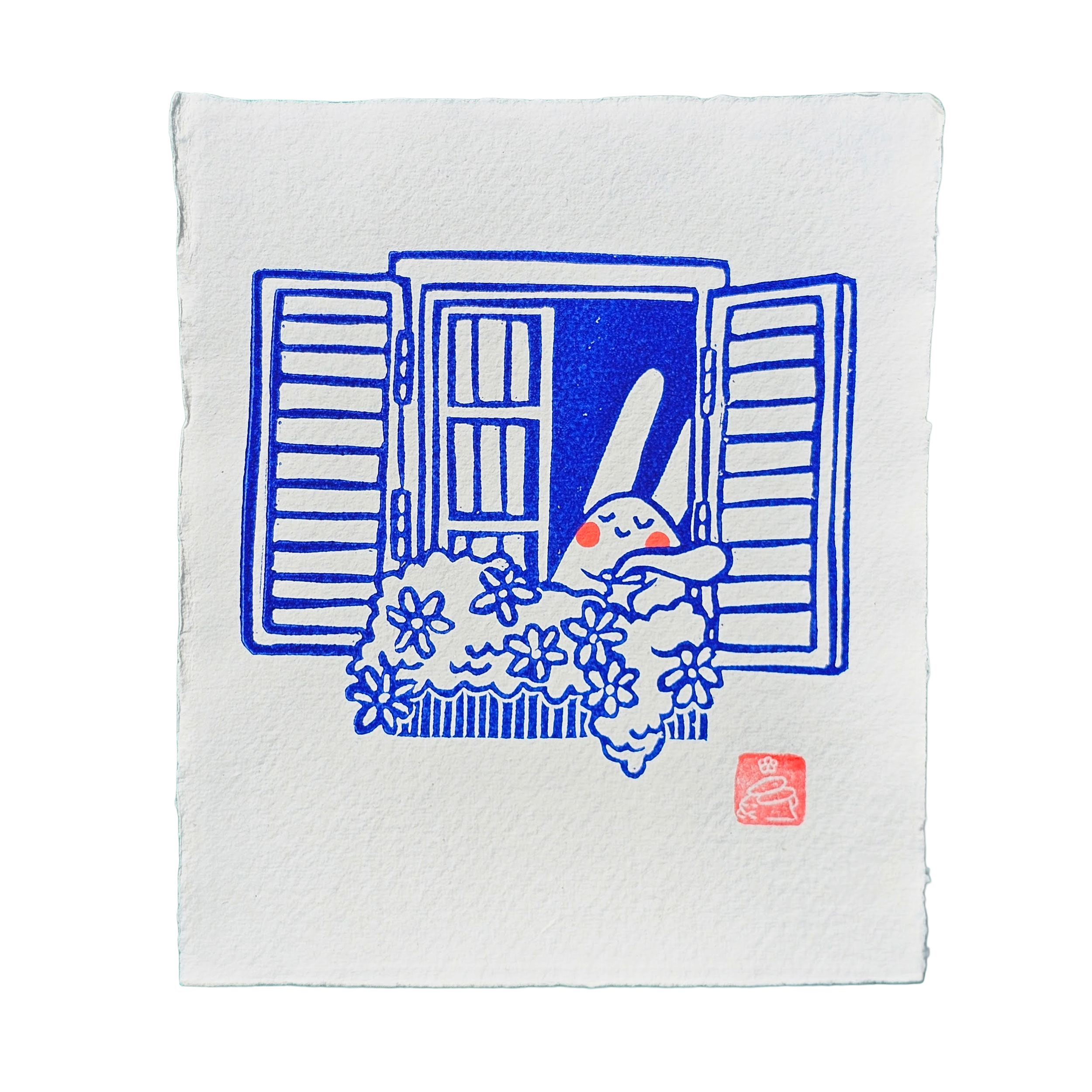 Bunny Window Square Lino Print