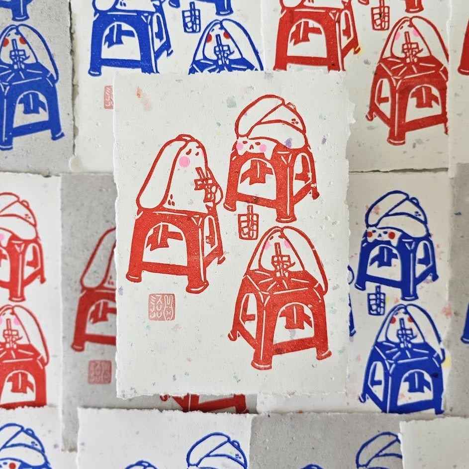Chair Bunnies A5 Lino Print