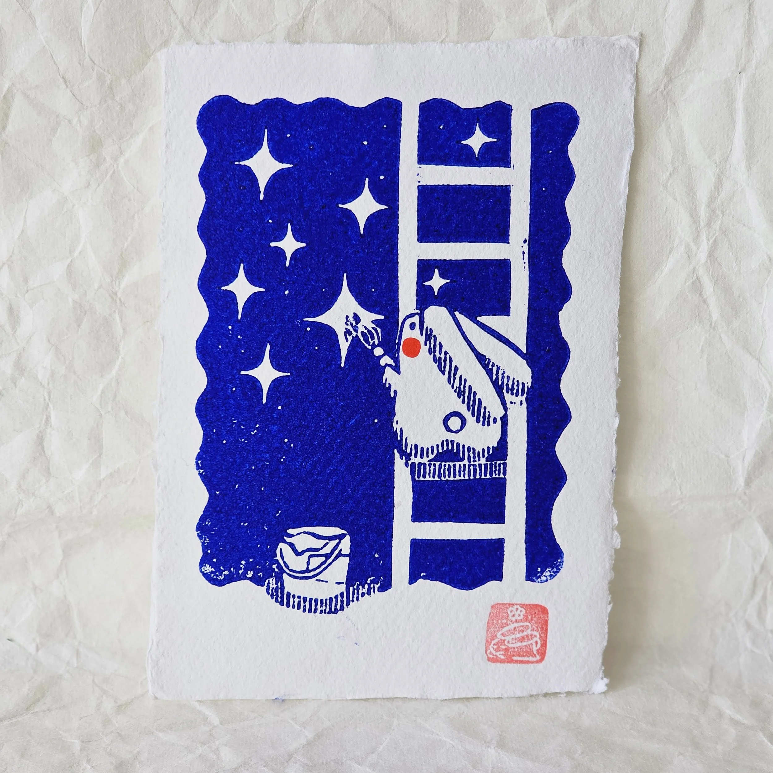 Painting Stars Small Lino Print