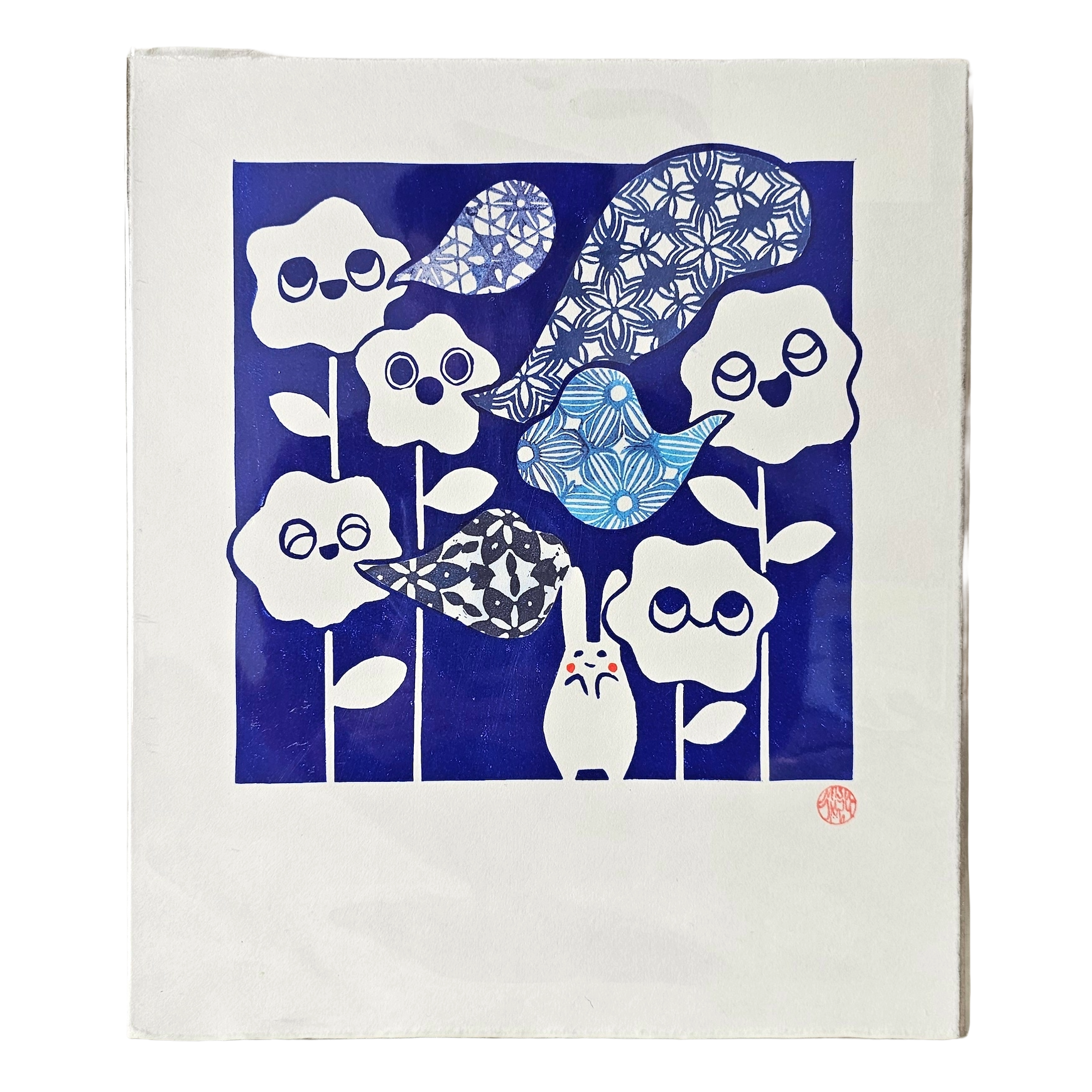 To Listen Stamped Lino Print