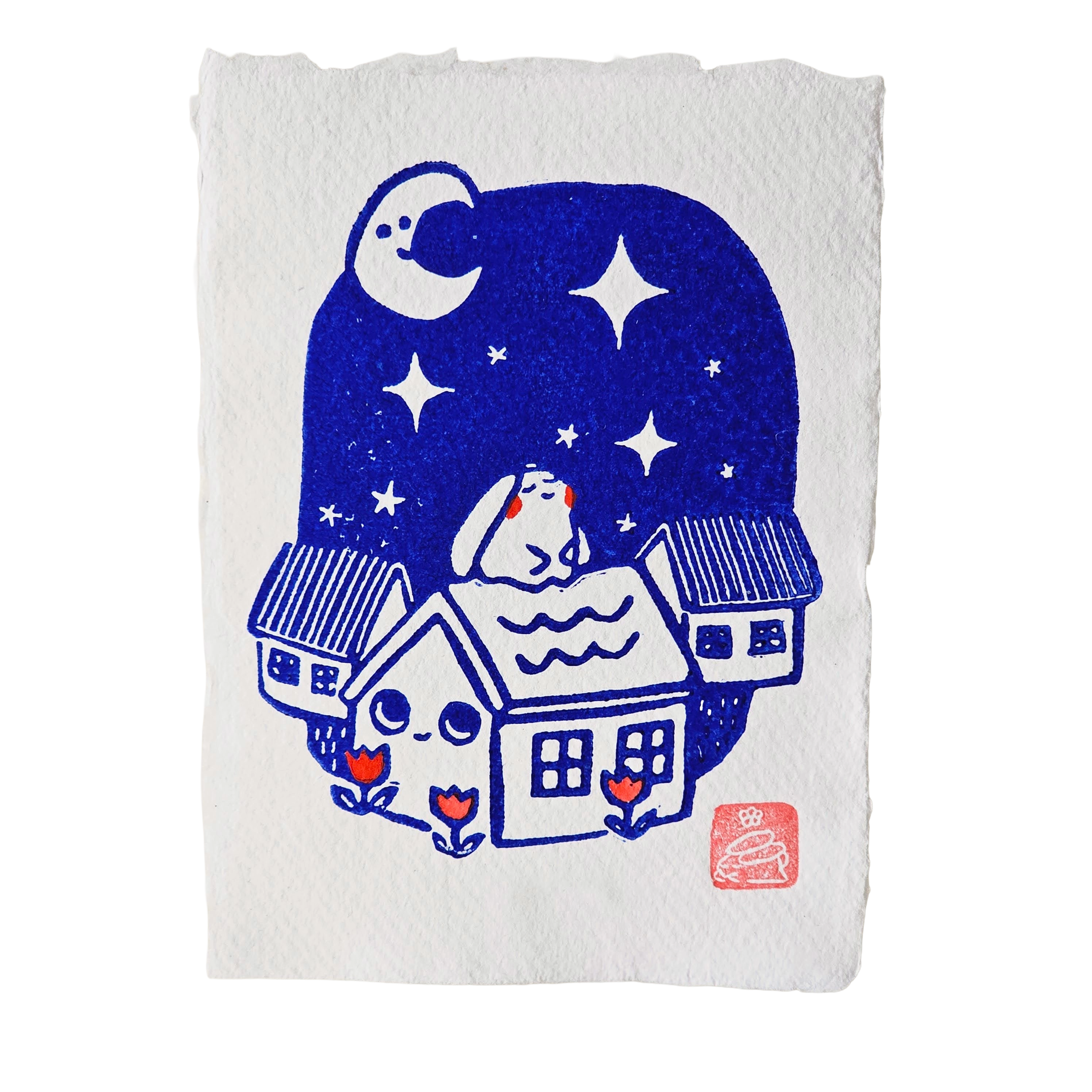 Bunny House Small Lino Print