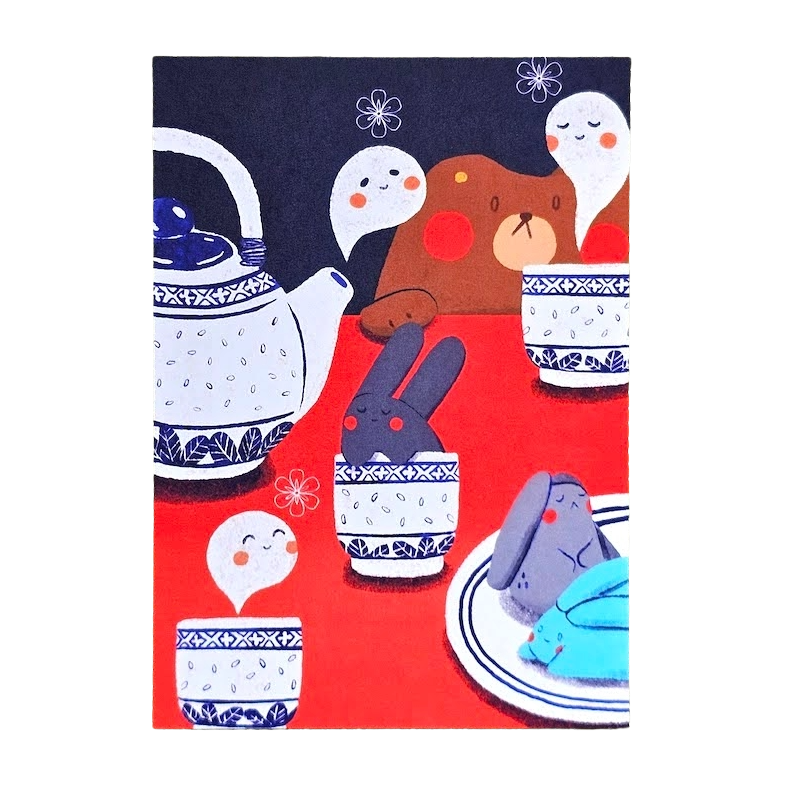 Bunny Tea Set Postcard