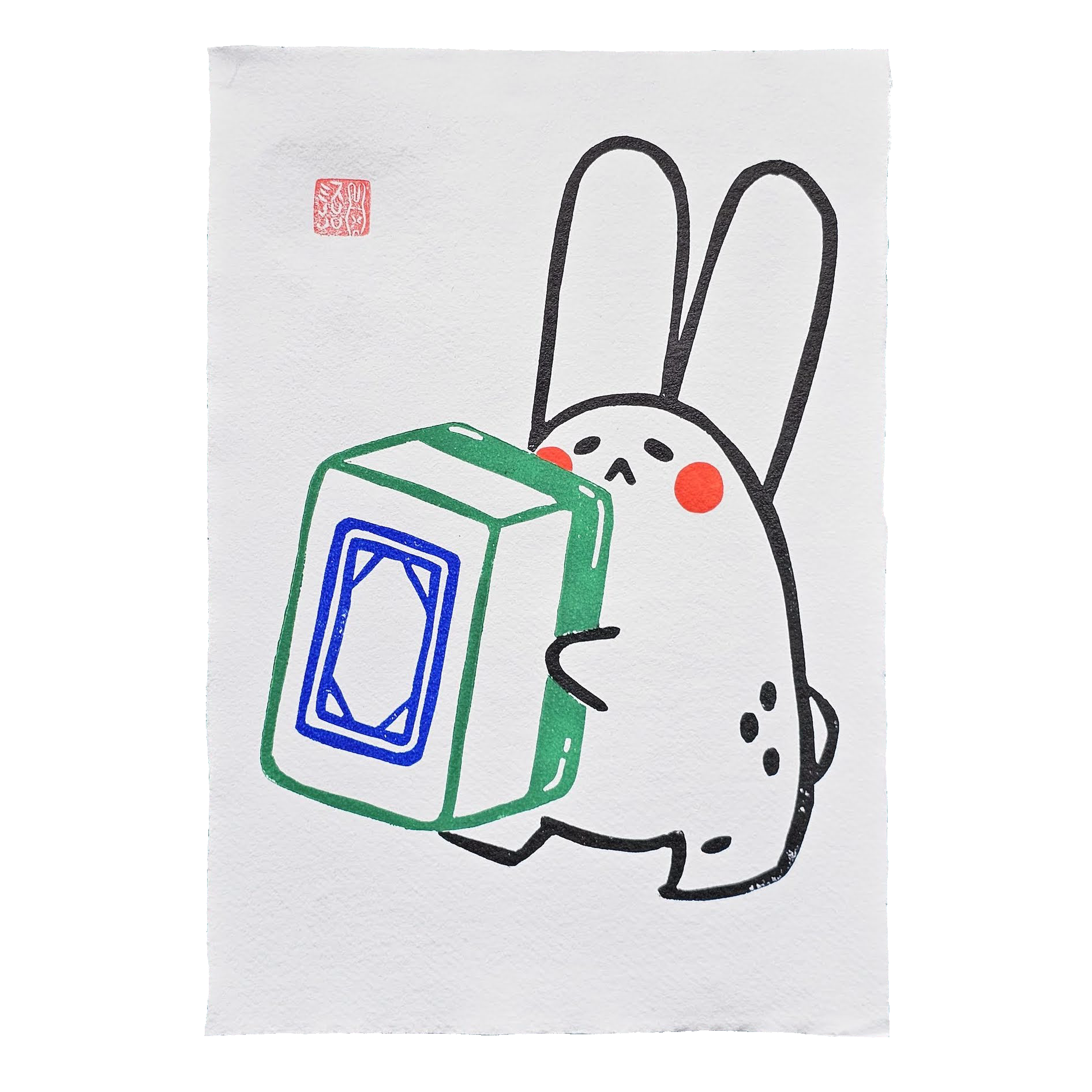 Mahjong White A4 Lino Print