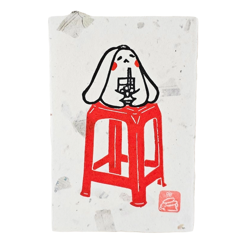 Red Chair Bunny (1) Small Lino Print