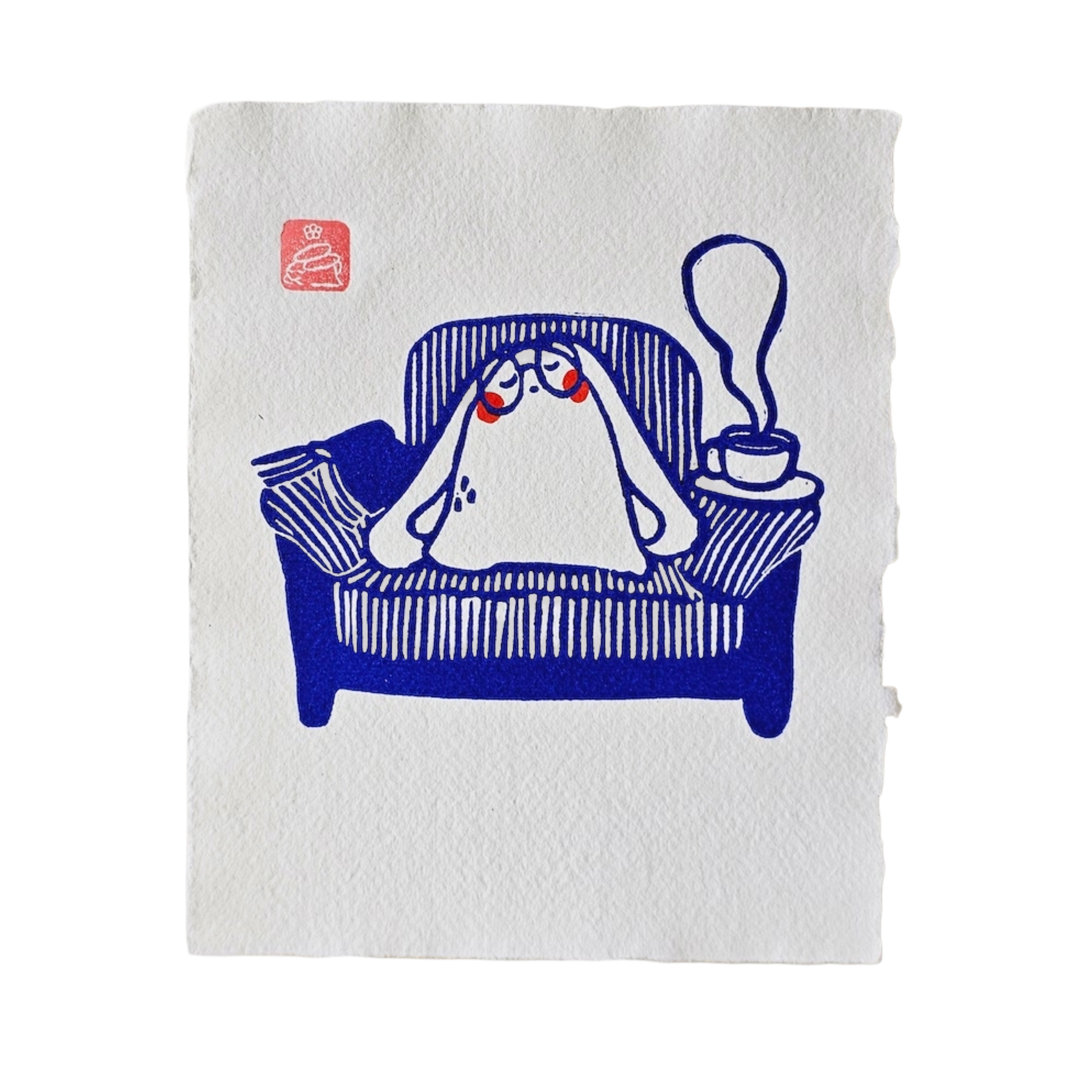 Bunny Sofa Square Lino Print