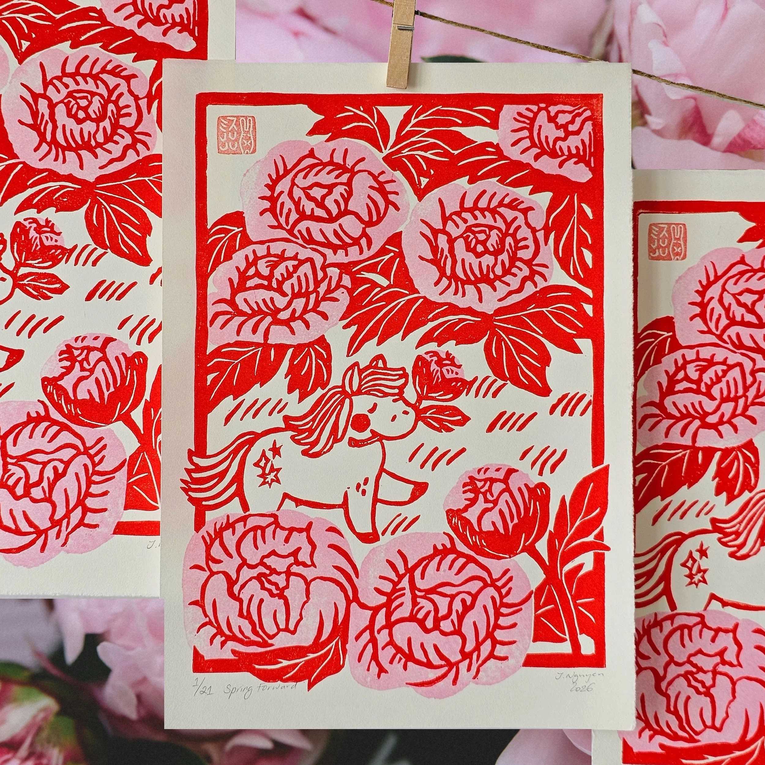 Spring Forward A4 Lino Print