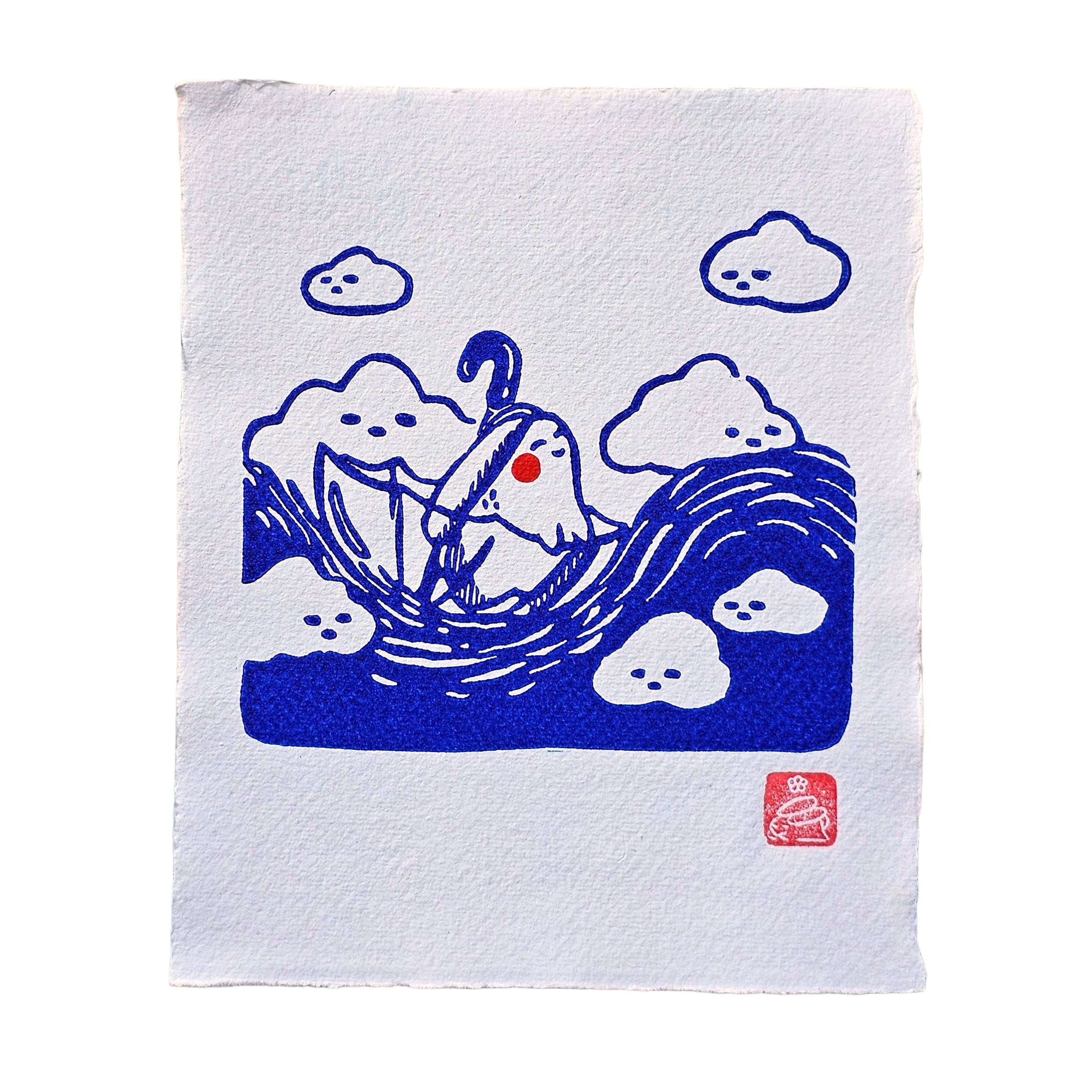 Umbrella Ride Square Lino Print