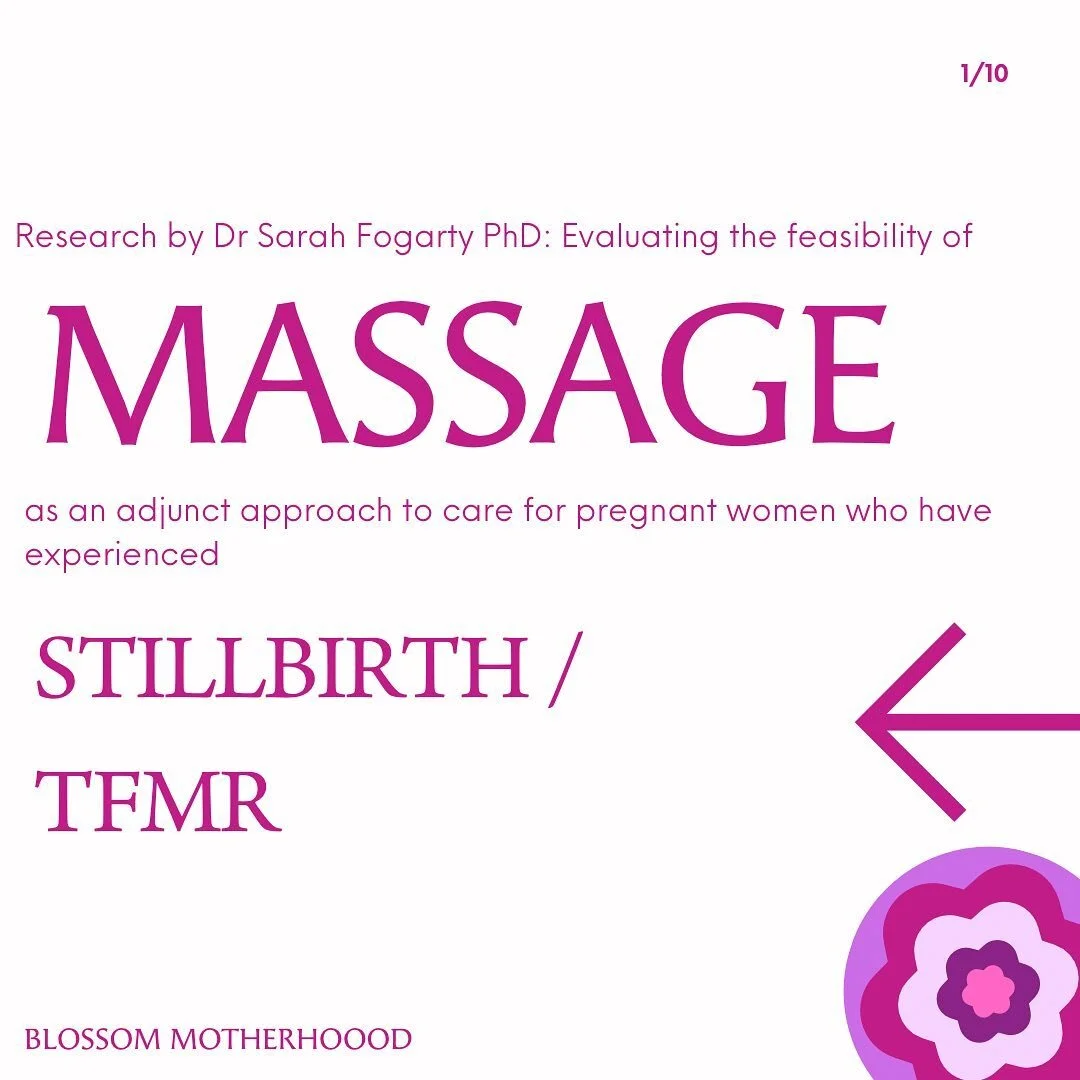 I'm so honoured to be welcomed into the fold with Dr. Sarah Fogarty PhD to participate in a study to evaluate the feasibility of massage as an adjunct approach to care for pregnant women who have experienced a stillbirth and TFMR. 

🤍

After support