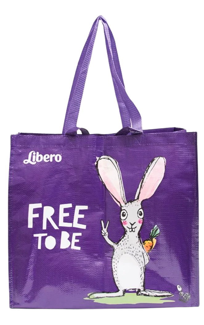  
 Asiakas:  
Libero / Essity
 
 Tuote: 
PP Woven -materiaalista valmistettu kahden vaippapaketin kokoinen kassi tehdastuotantona. Valitulla kestävällä materiaalilla haluttiin varmistaa, että kassi toimisi suurena ostoskassina jatkossa.
 