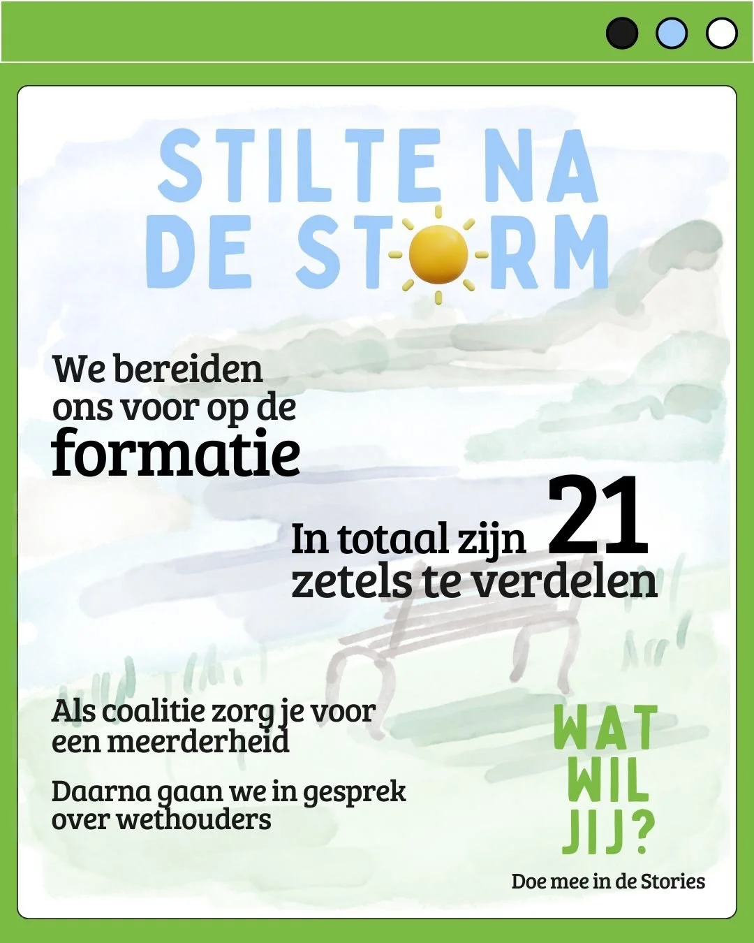 We nemen je mee in wat er komen gaat. 

SAMEN is in de lead wat betreft de formatie. We spreken alle partijen om zo tot een coalitie te komen. 

Met de coalitie vorm je de meerderheid. 

Daarna bepalen we uit welke partijen de wethouders komen. Een w