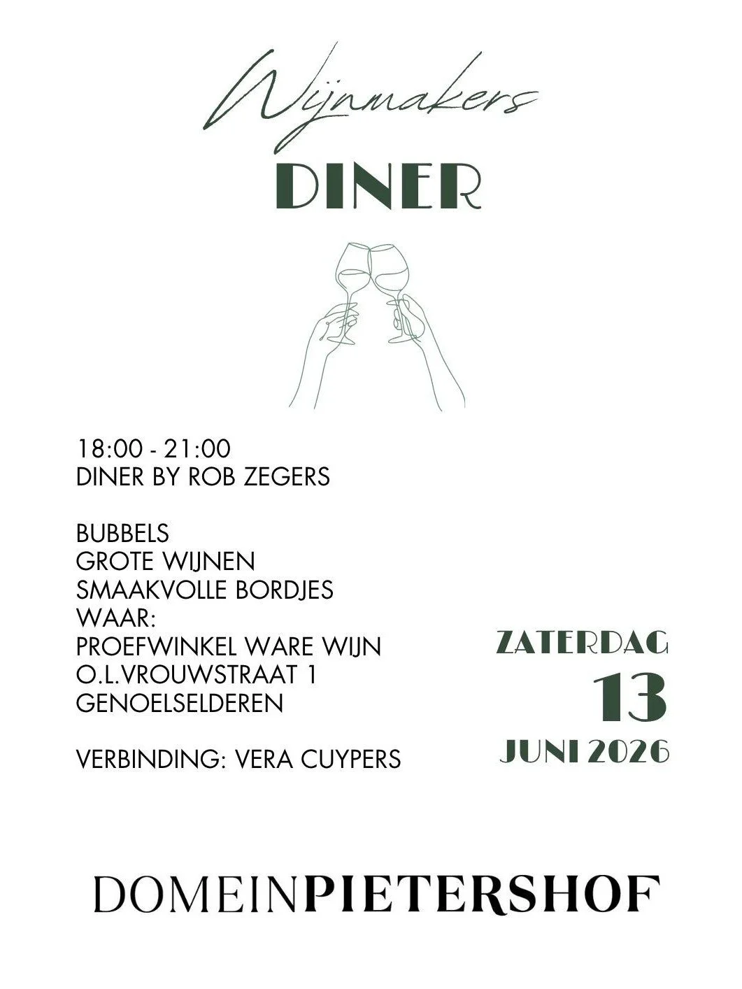 Wijnmakersdiner zaterdag 13 juni 2026