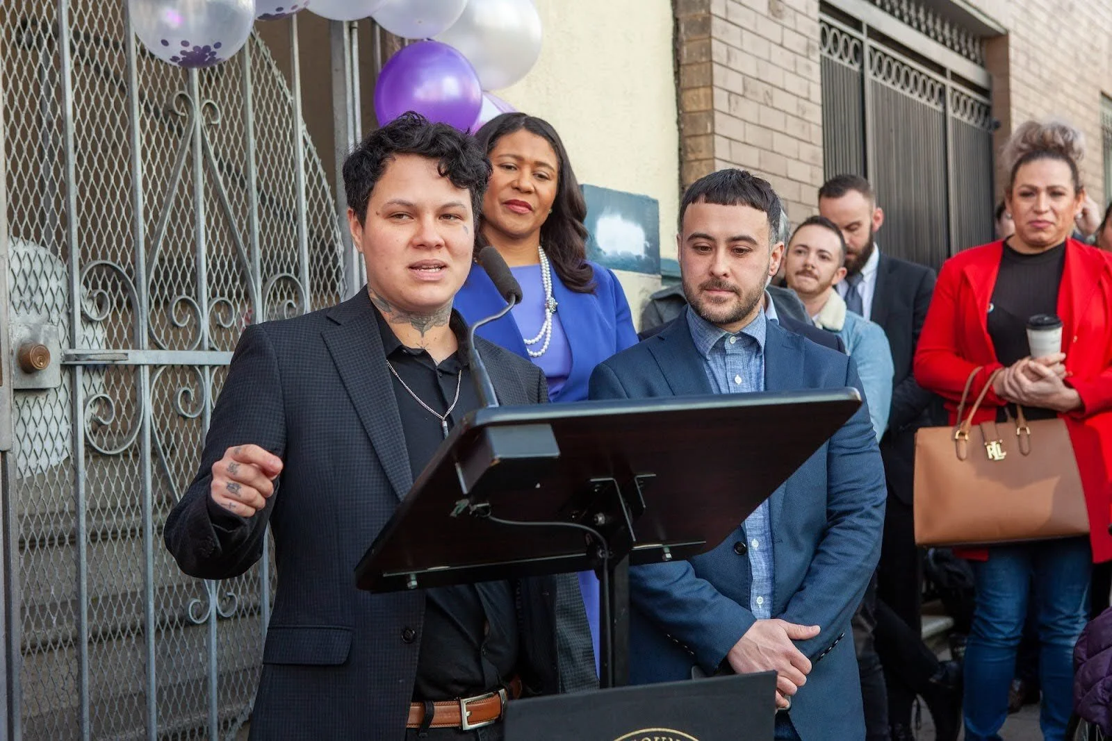   Joaquin Guerrero speaks at the opening of Our Trans Home SF transitional housing, January 23, 2020.  