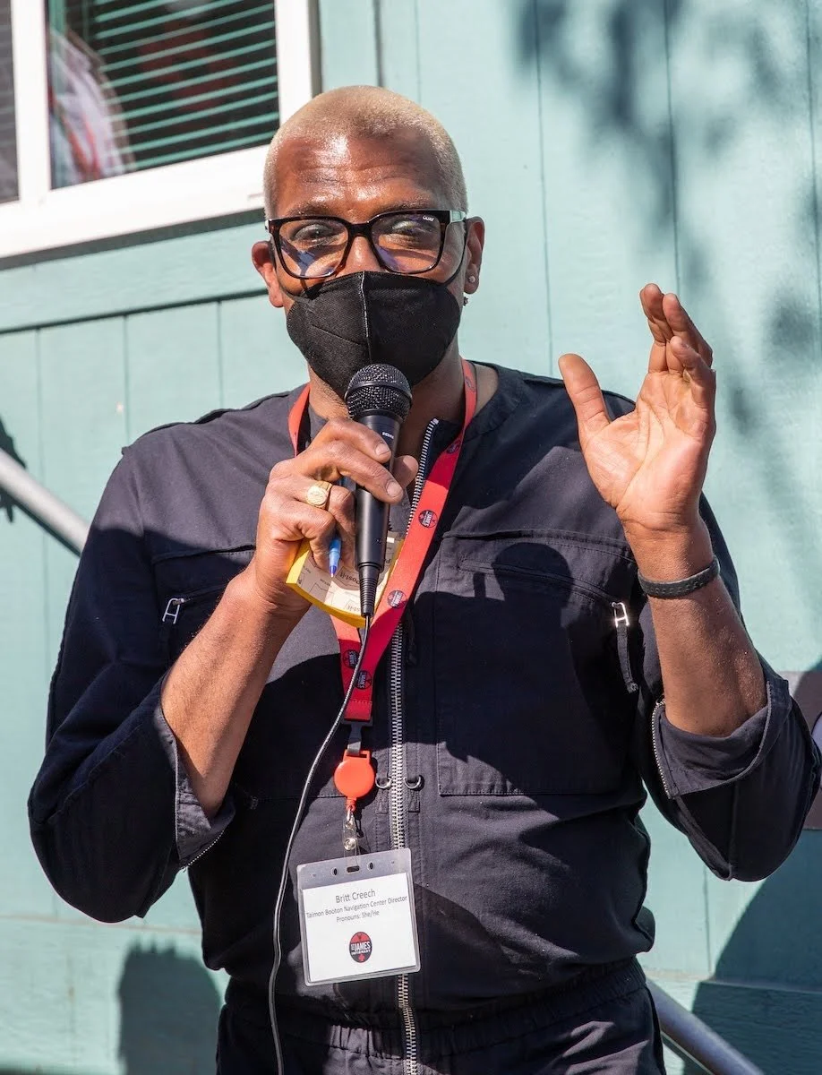   Britt Creech speaks at the opening of the Taimon Booton Navigation Center, March 7, 2022.  