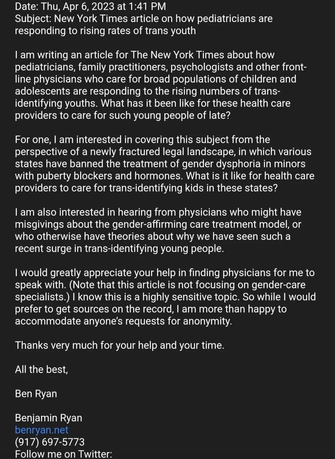  screenshot from email for sources, from Caraballo’s Twitter 