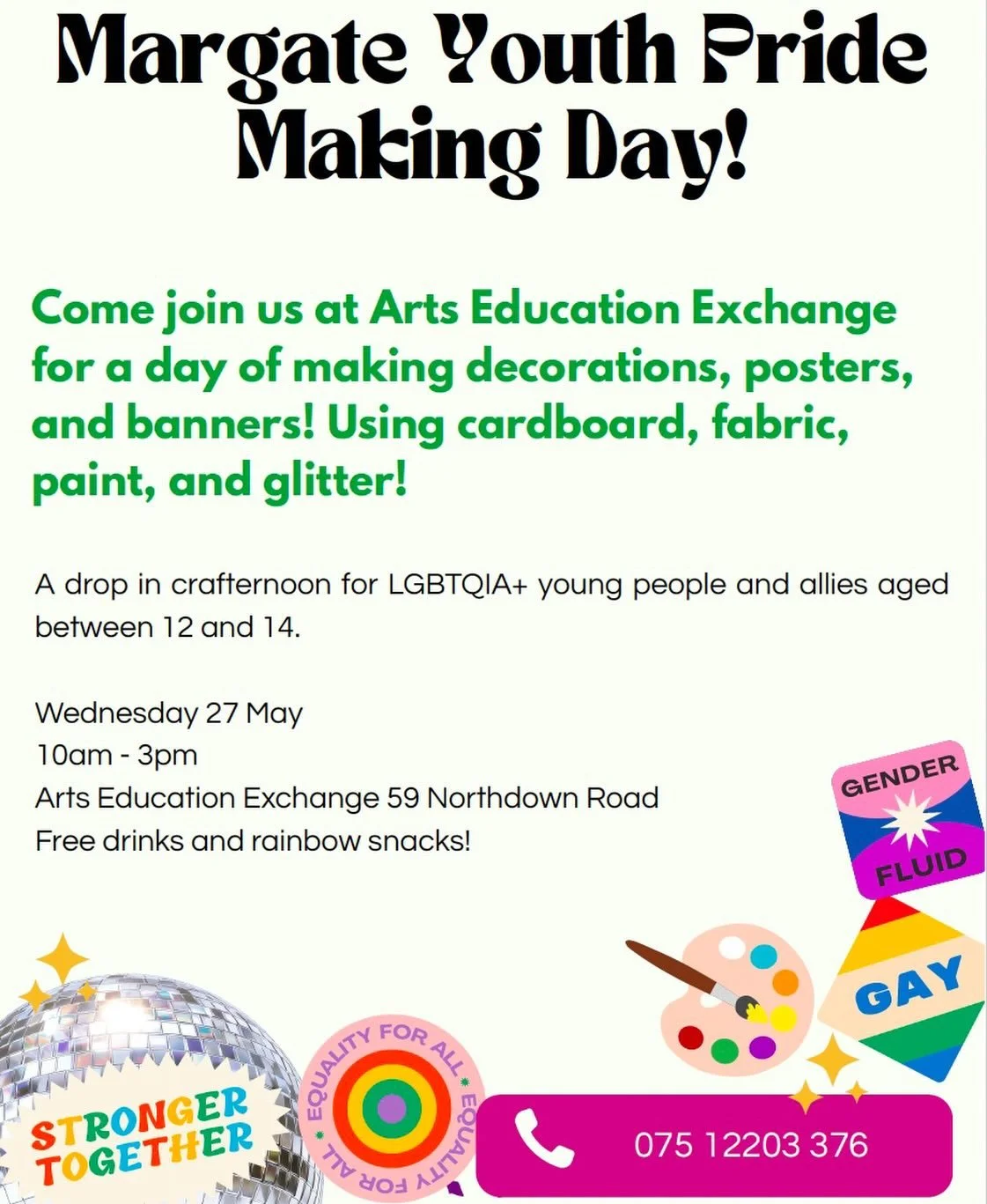 Are you aged between 12 and 24? Are you excited for Margate Youth Pride at @dreamlandmargate in August? 

Then join us for our first Making Day on Wednesday 27th May! 🏳️&zwj;⚧️🏳️&zwj;🌈🫶💖

There will be pizza, paint, glitter, and a chance to star