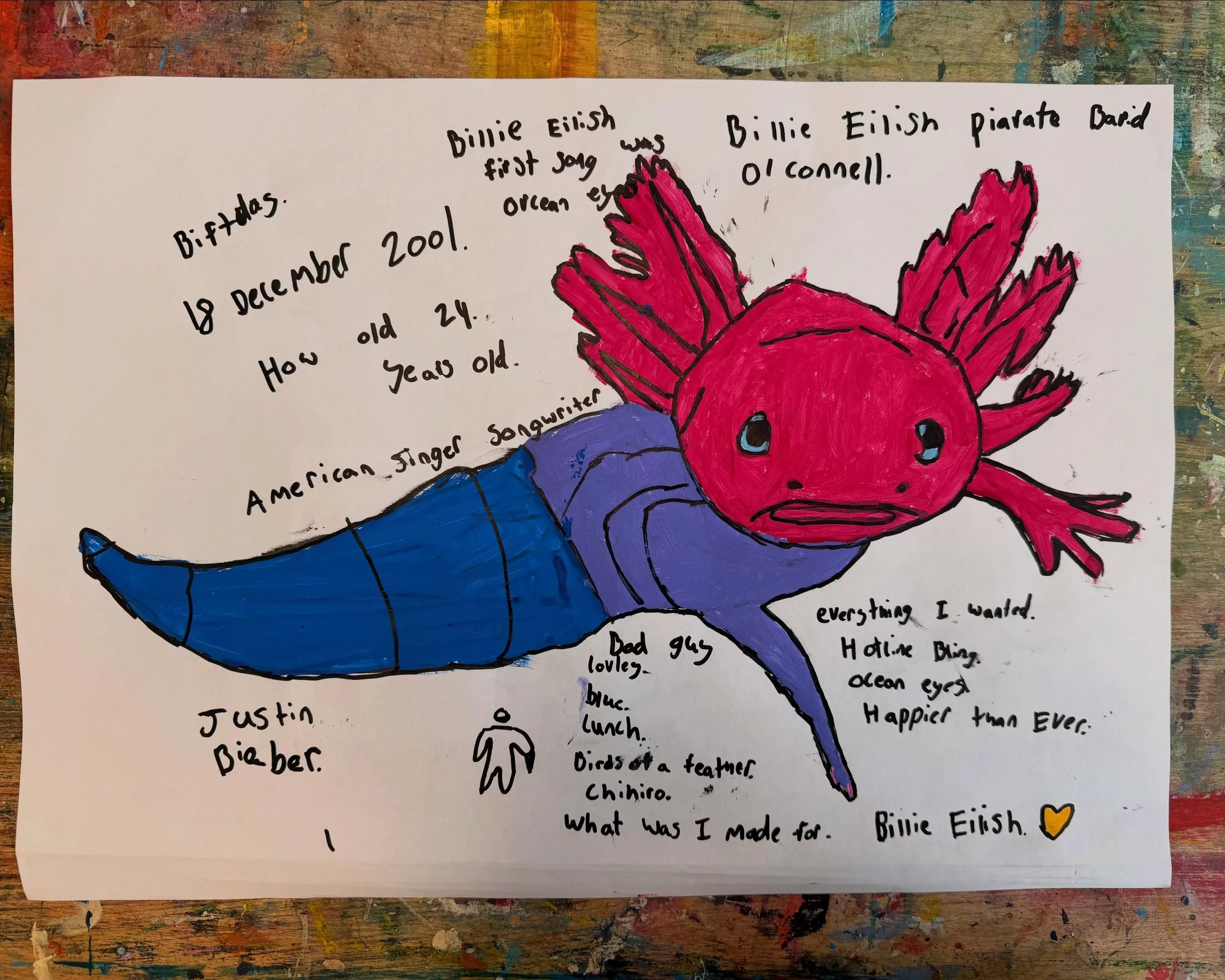 One of our regular art group legends &lsquo;I&rsquo; created this amazing bisexual Billie Eilish coded Axolotl! 🩷💜💙

Margate Youth Pride at @dreamlandmargate is going to look rad with all this brilliant art decorating the ballroom! ❤️&zwj;🔥❤️&zwj