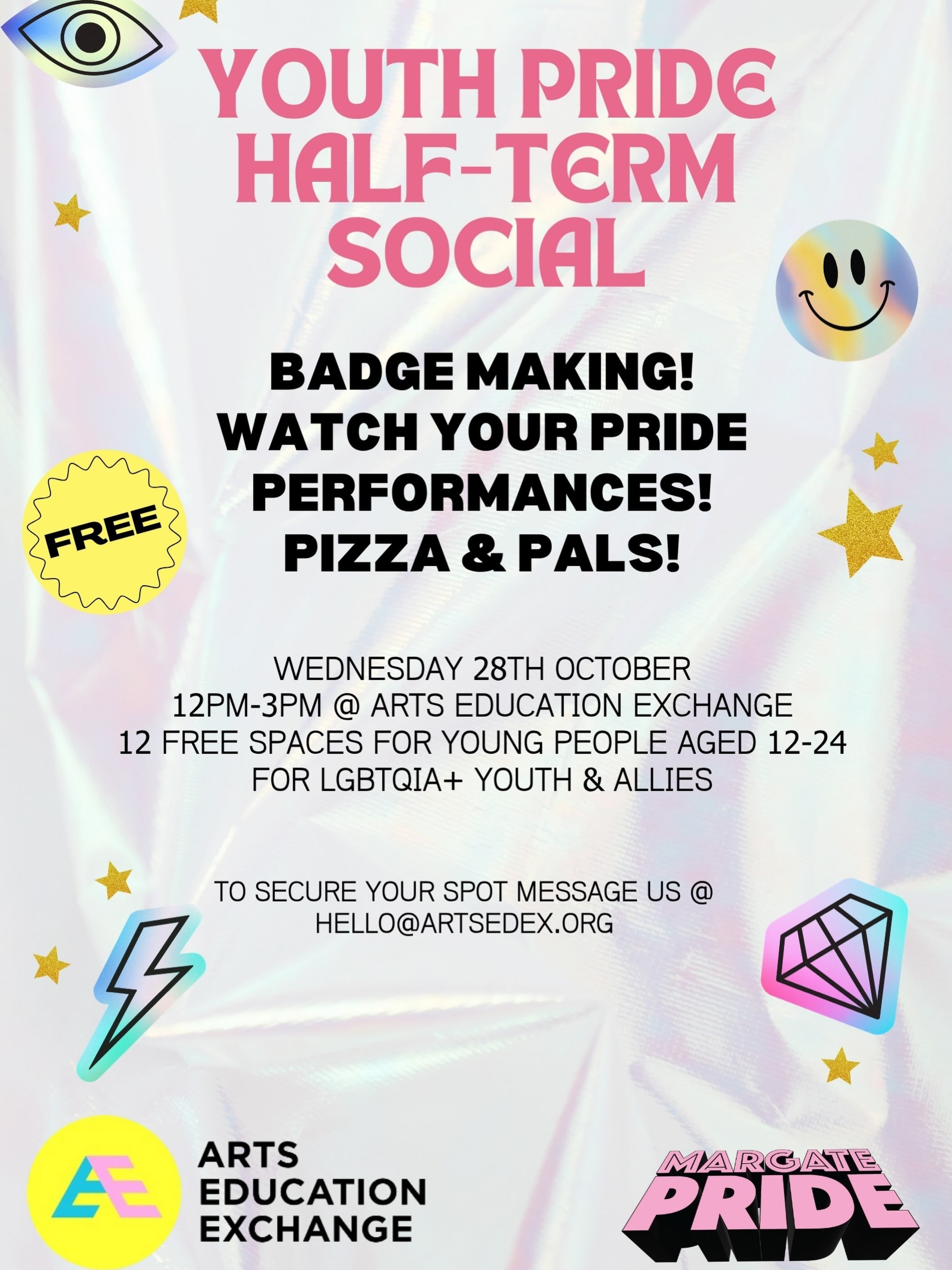 When our Youth Pride Committee met at the start of the year you told us that you want more regular sessions - so that&rsquo;s what we&rsquo;re doing! 💖

On Wednesday 28th October, between 12pm - 3pm, you are invited to our Half-Term Social! 💖🏳️&zw