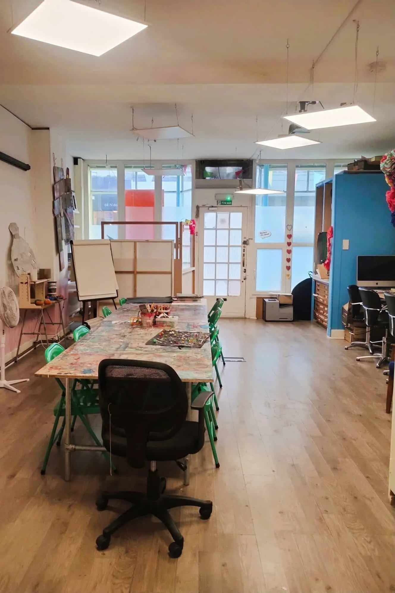 Our art studio, with big central table and large bright windows