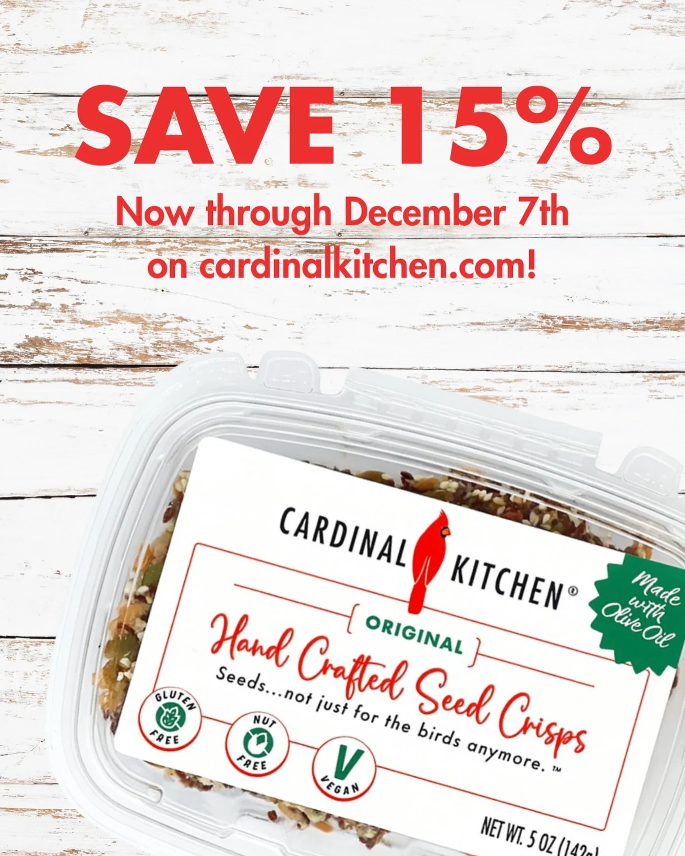 Tis the season for hosting + gifting 🍂✨

Receive 15% off now through December 7 at cardinalkitchen.com using code SALE15 at checkout!

And don&rsquo;t forget: orders over $40 ship free with code FREESHIP40.

✅ Gluten Free
✅ Nut Free
✅ Vegan
✅ Low-Ca