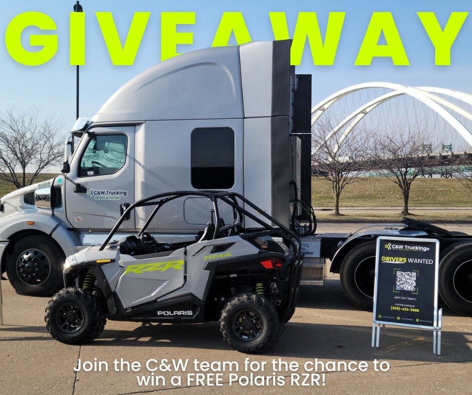 Time to go OFF-ROAD with our FREE Polaris RZR Giveaway! ⁠
 ⁠
C&amp;W is looking to hire Company, Lease-Purchase, and Owner-OP open-deck drivers immediately! Here is the sweet part:  if you apply today and join our team, you are automatically entered 