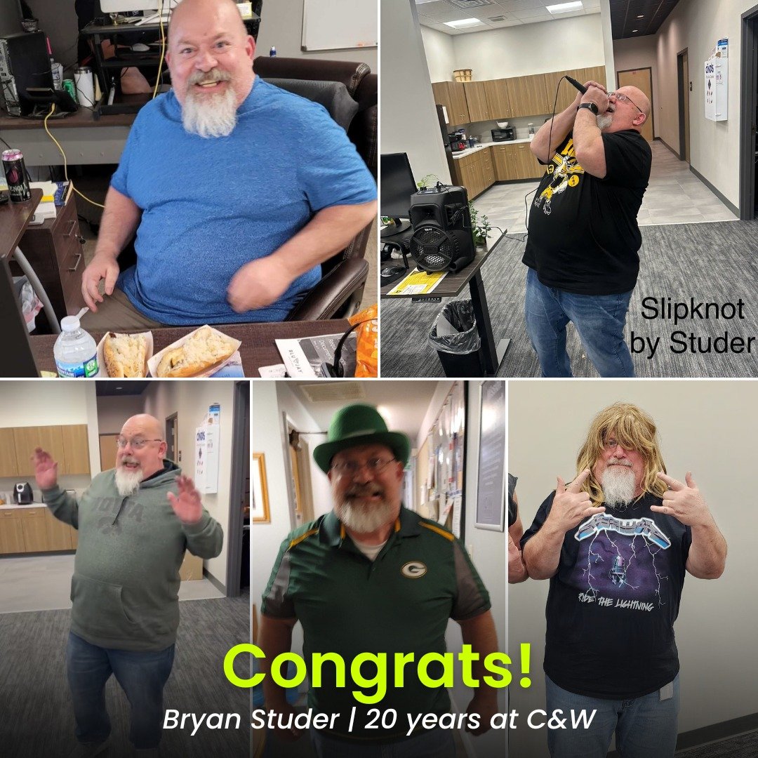 Congratulations to the king of safety himself, Bryan Studer, on 20 YEARS at C&W! Thank you for everything you do!