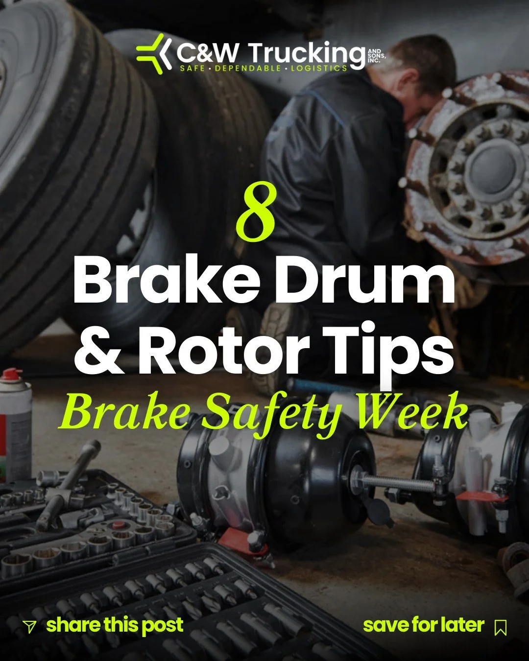π Don't hit the road until your brakes check out! During #BrakeSafetyWeek, inspectors are finding these common drum & rotor issues. Swipe through our 8 essential tips to avoid violations and keep your truck rolling safely. Knowledge is power whe