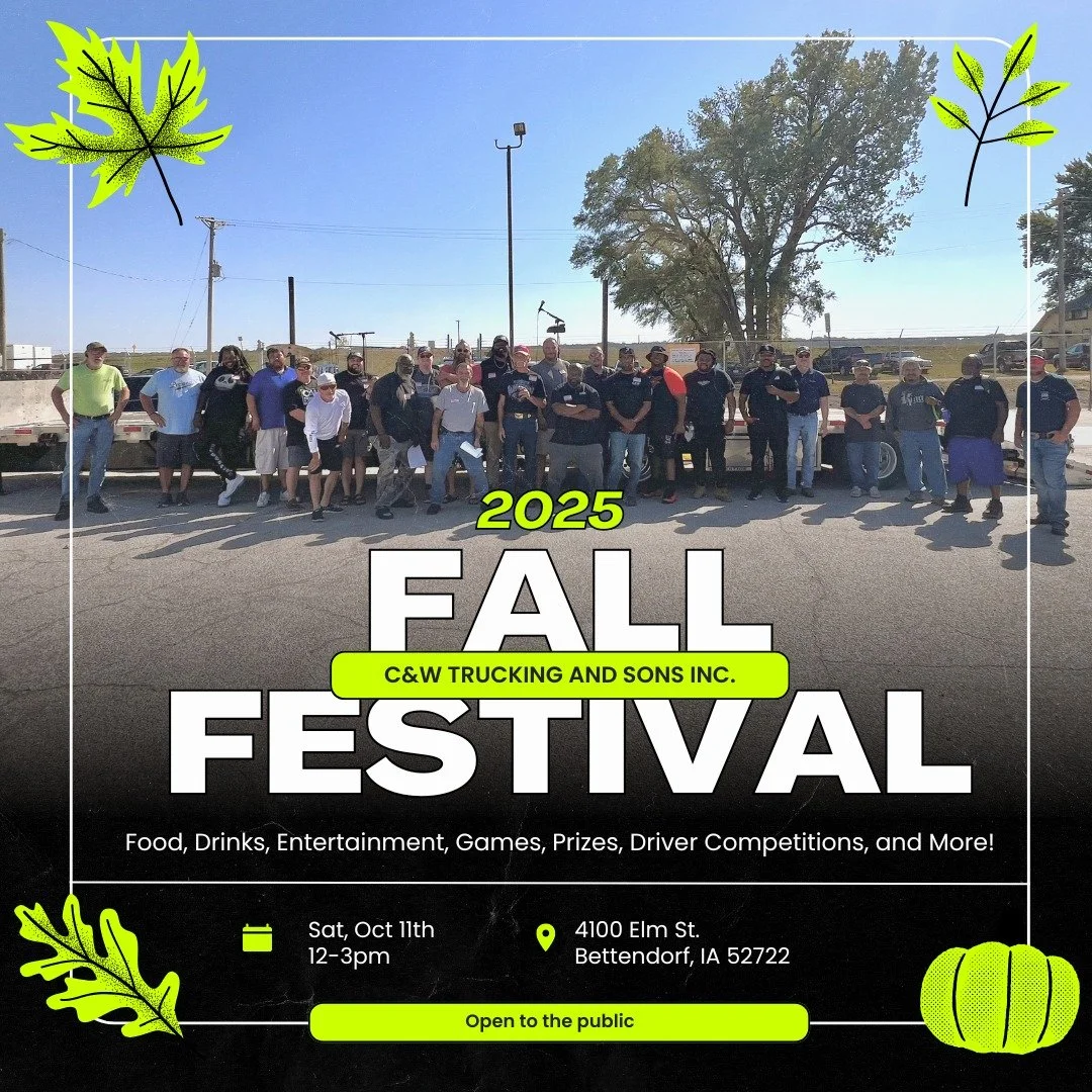 TOMORROW! 🎃 C&W's 4th annual Fall Festival is happening tomorrow from 12pm to 3pm at our office in Bettendorf. Enjoy food, games, entertainment, driver competitions, prizes, and more! All are welcome, join us for some fall fun!