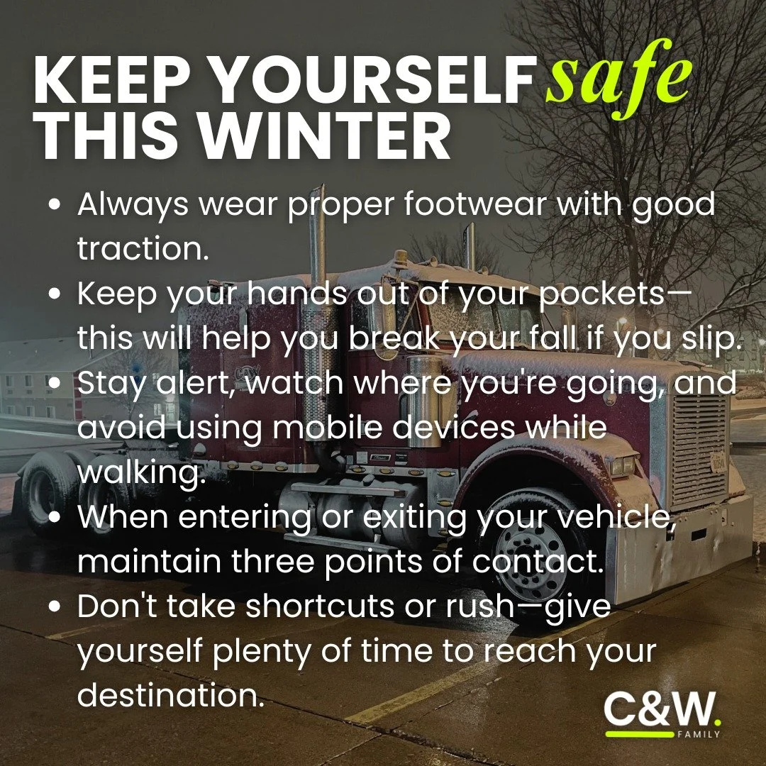 Bringing back some winter safety tips! With heavy snow and ice on the roads, let's review key safety practices to stay protected on the job. #truckingsafety #wintersafety