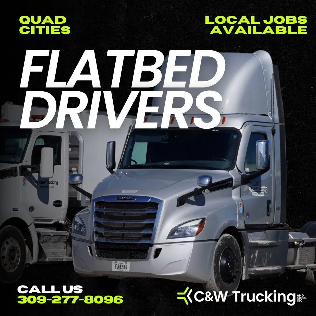 Flatbed drivers wanted in the Quad Cities! Get home every night!
👉 Please apply at: https://intelliapp.driverapponline.com/c/cwtrucking
📞 Or call us at 309-277-8096 for more details

We're looking for reliable local drivers to run in the Quad Citie