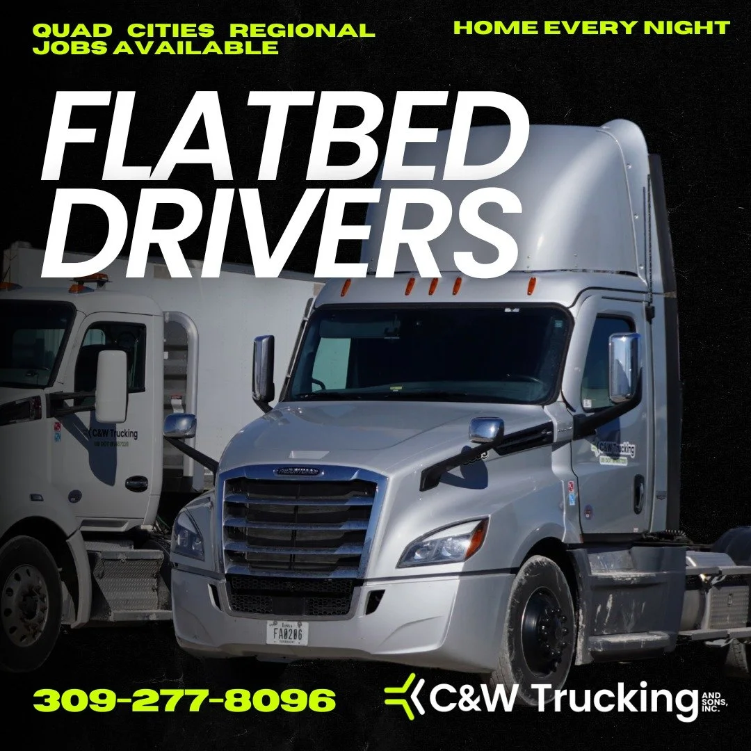 Flatbed drivers wanted in the Quad Cities and surrounding areas! Get home every night!
👉 Please apply at: https://intelliapp.driverapponline.com/c/cwtrucking
📞 Or call us at 309-277-8096 for more details

We're looking for reliable local drivers to