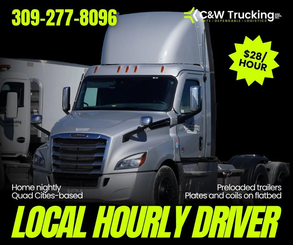 Drivers wanted in the Quad Cities and surrounding areas! Home every night!
👉 Please apply at: https://intelliapp.driverapponline.com/c/cwtrucking
📞 Or call us at 309-277-8096 for more details

We&rsquo;re hiring experienced local hourly flatbed dri
