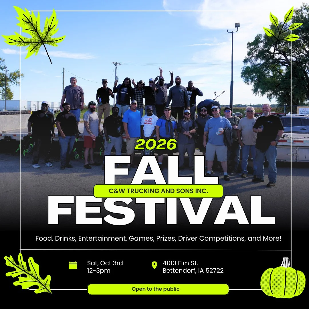 🎃 Mark your calendars for C&amp;W Trucking&rsquo;s 2026 Fall Festival! 🍂⁠
⁠
C&amp;W's 5th annual Fall Festival will be held on Saturday, October 3rd from 12-3pm. Enjoy great food, games, and entertainment, plus giveaway prizes to our drivers! Join 