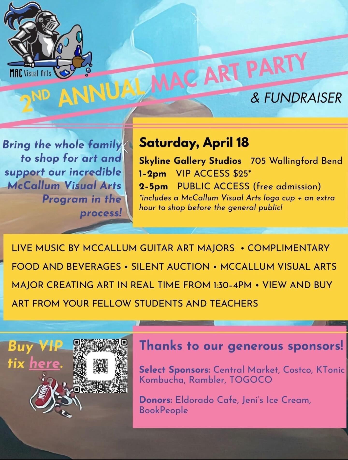 Our 2nd Annual Art Party is happening April 18th, Saturday from 1-5p.

**Please consider volunteering. It&rsquo;s a great way to get to know art student parents while making the afternoon a success. We have different duration time slots. Plenty of ti
