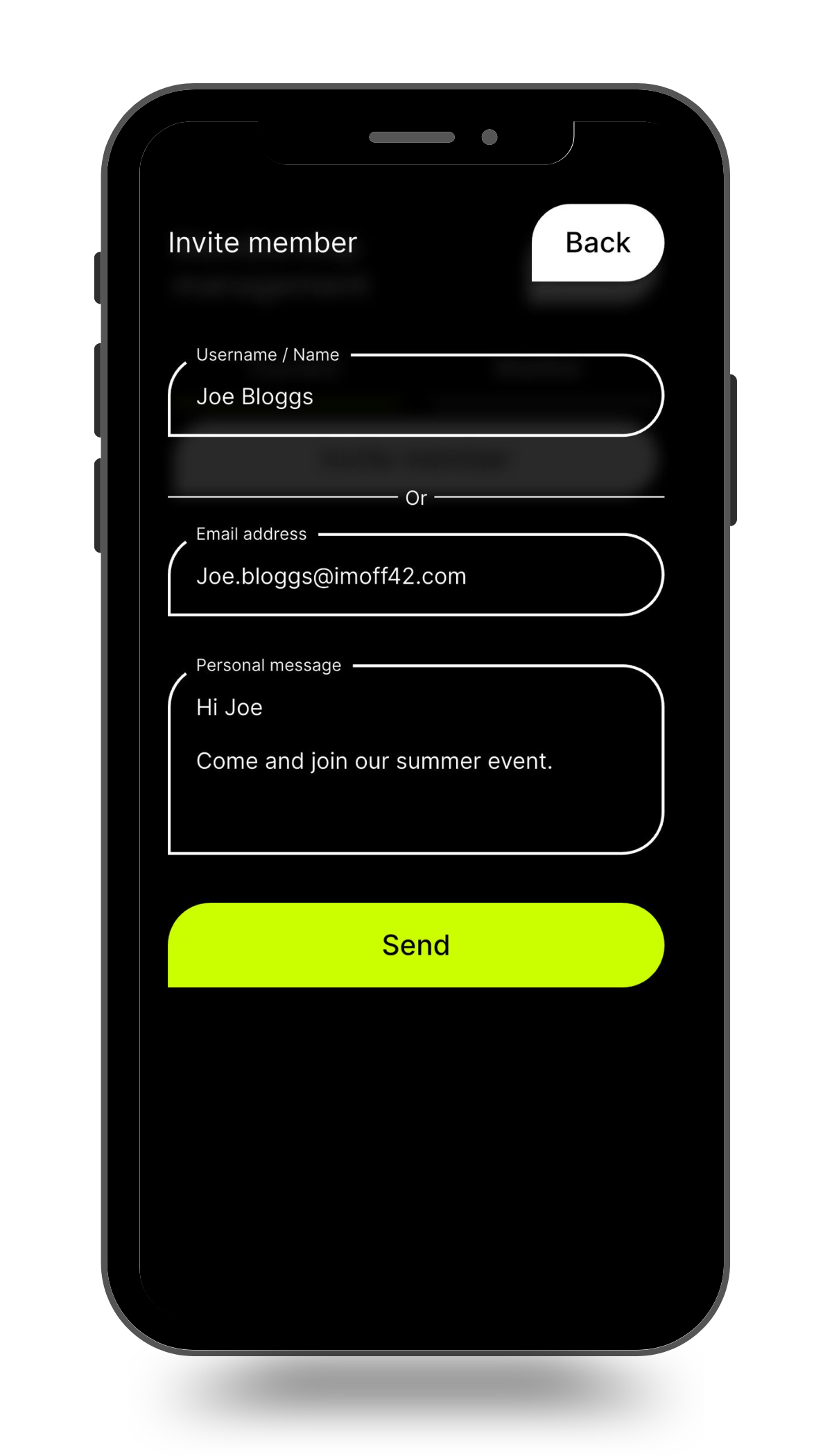 A smartphone screen displaying a RiddyGolf screen that invites new players to join event.