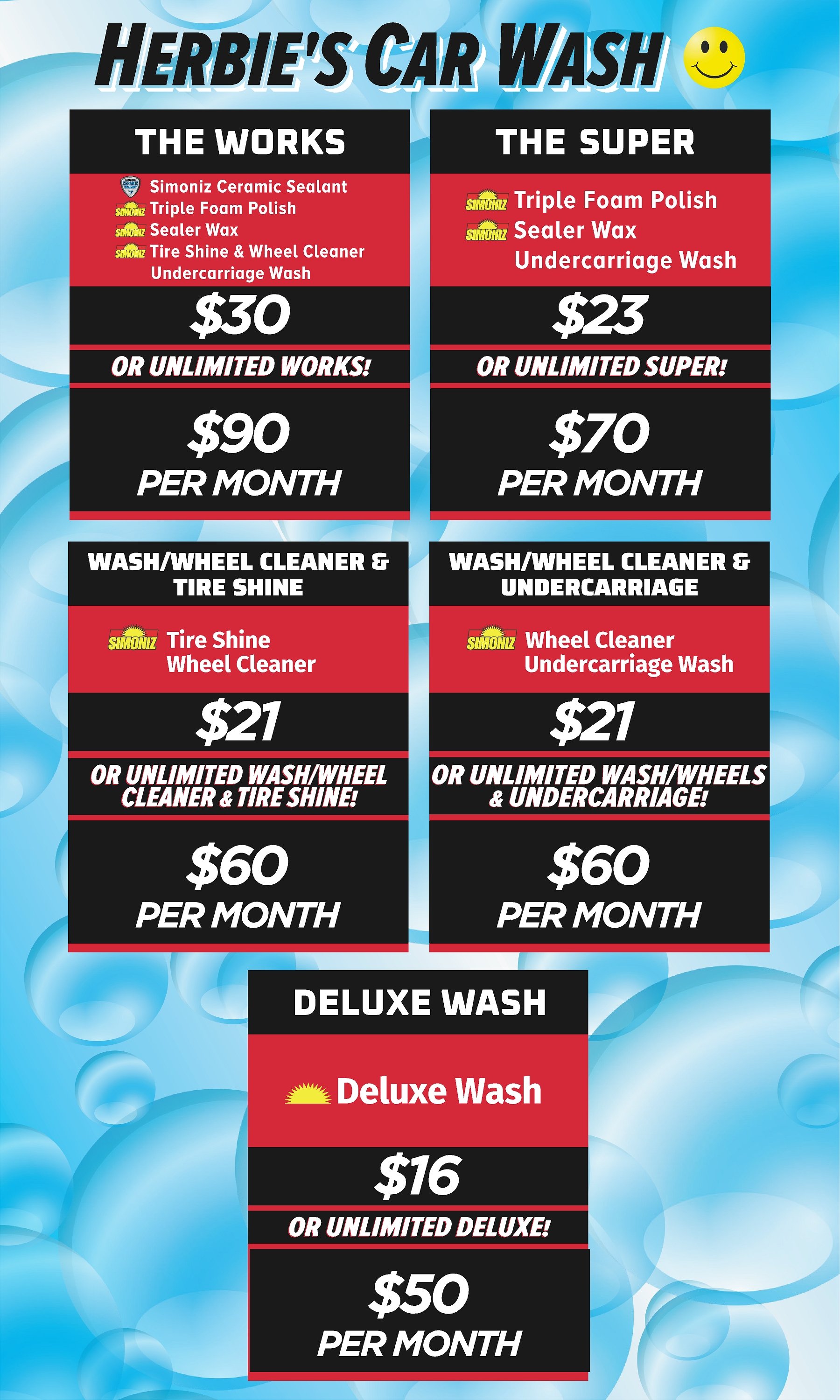 Wash Menu — Herbie's Car Wash