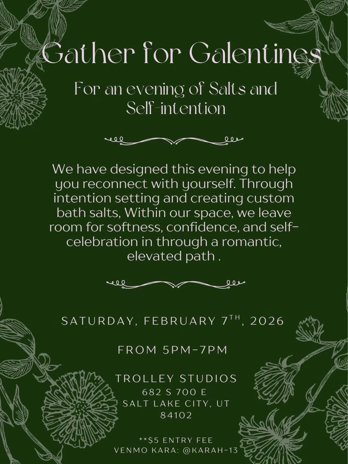 My first in person event for this year!!! I'm SO EXCITED!!!!! 
Join me for an evening making bath salts and doing some intention setting! For only $5!