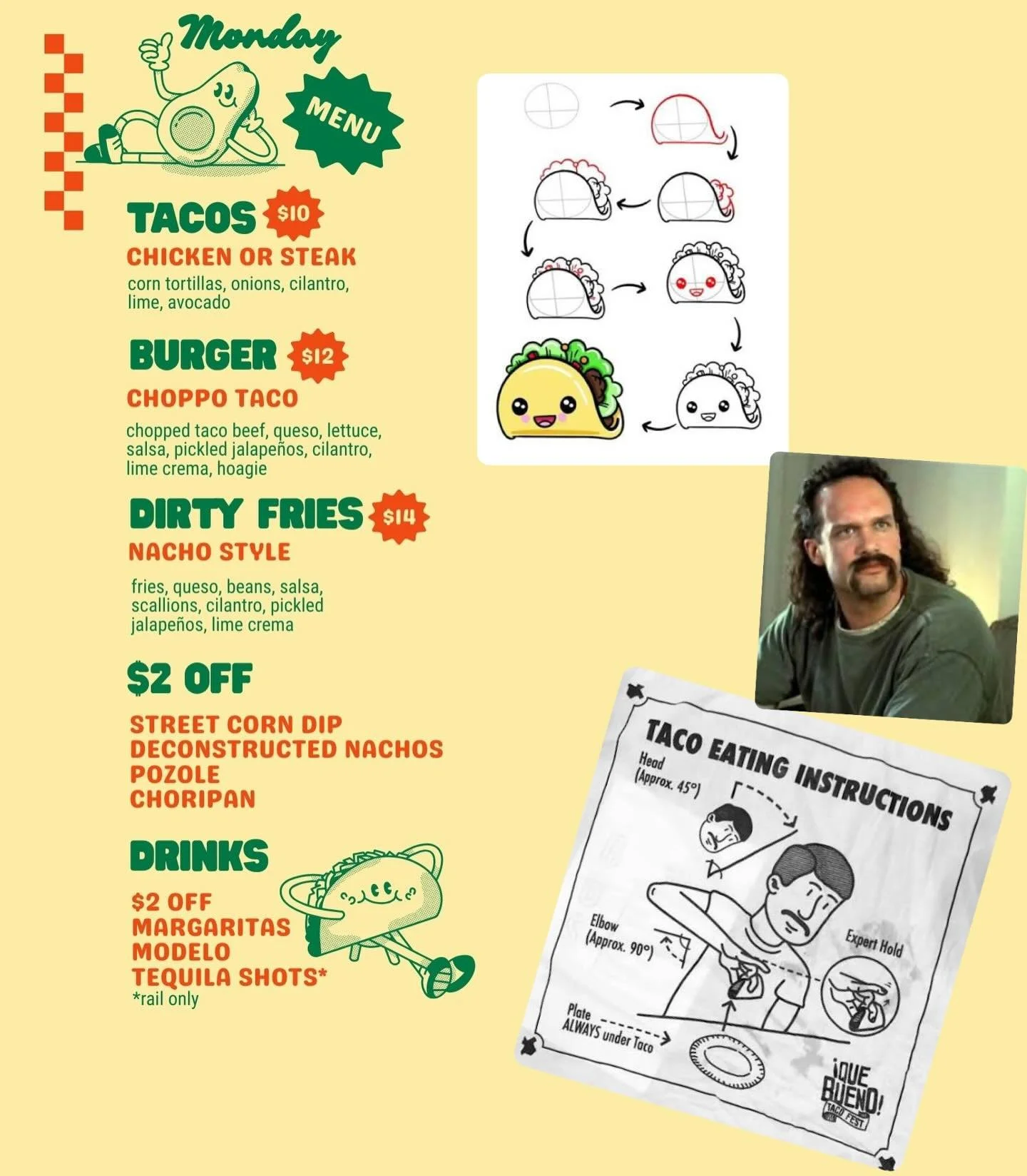 Join us tomorrow for our Monday menu.  You can still get all our normal trash, BUT!! We&rsquo;ve got a few discounted items, a few specials, etc.  One day a week only.  And that day is Monday.  I tried to call it A Case of the Mondays, but my wife to