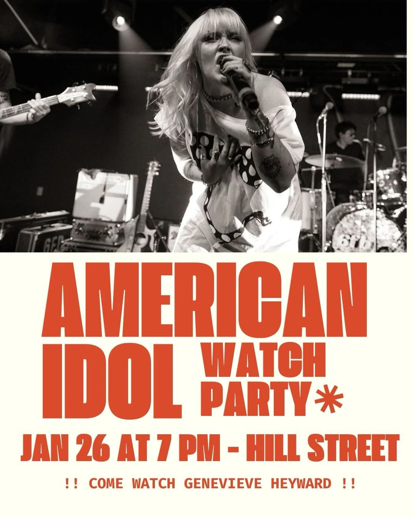 Gang.  You might already know this, but our pal @genevieveheyward is going to be on American Idol!! 

We are gonna watch at Hill Street, come join us.  We&rsquo;ll cheer her on, boo her competition, and hoist a few corn dogs in her honor (she does lo