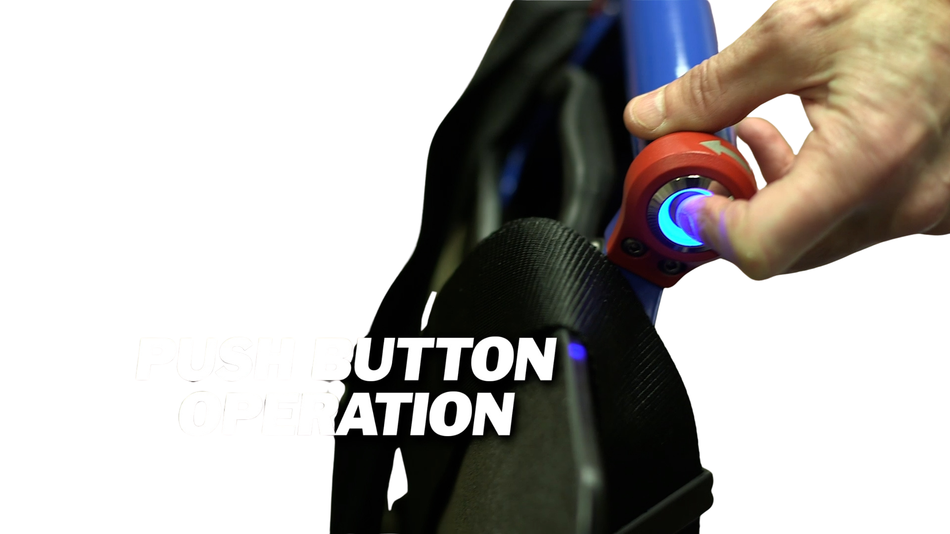 Push button control for Inva-Lift Pro 500 mechanical fall recovery device enabling easy single operator lift assist