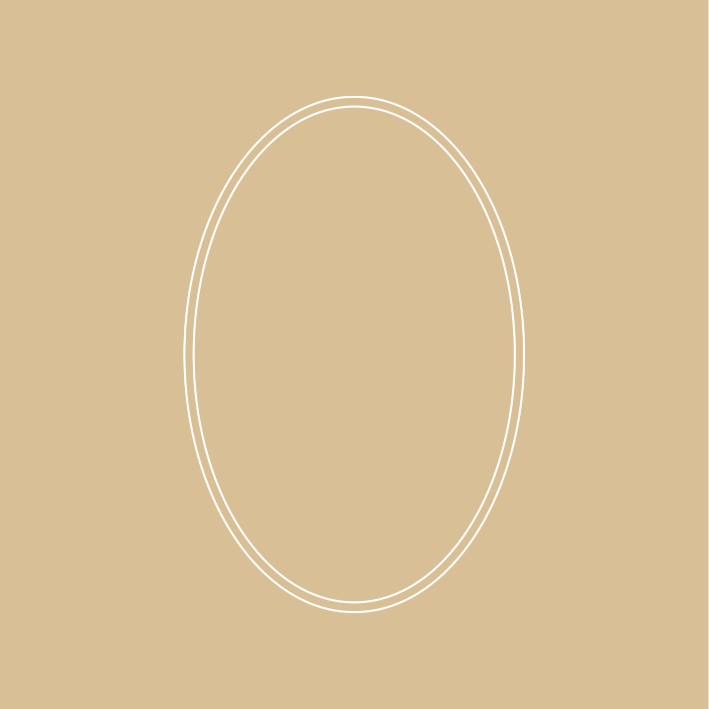A beige background with an oval outline in white at the center.