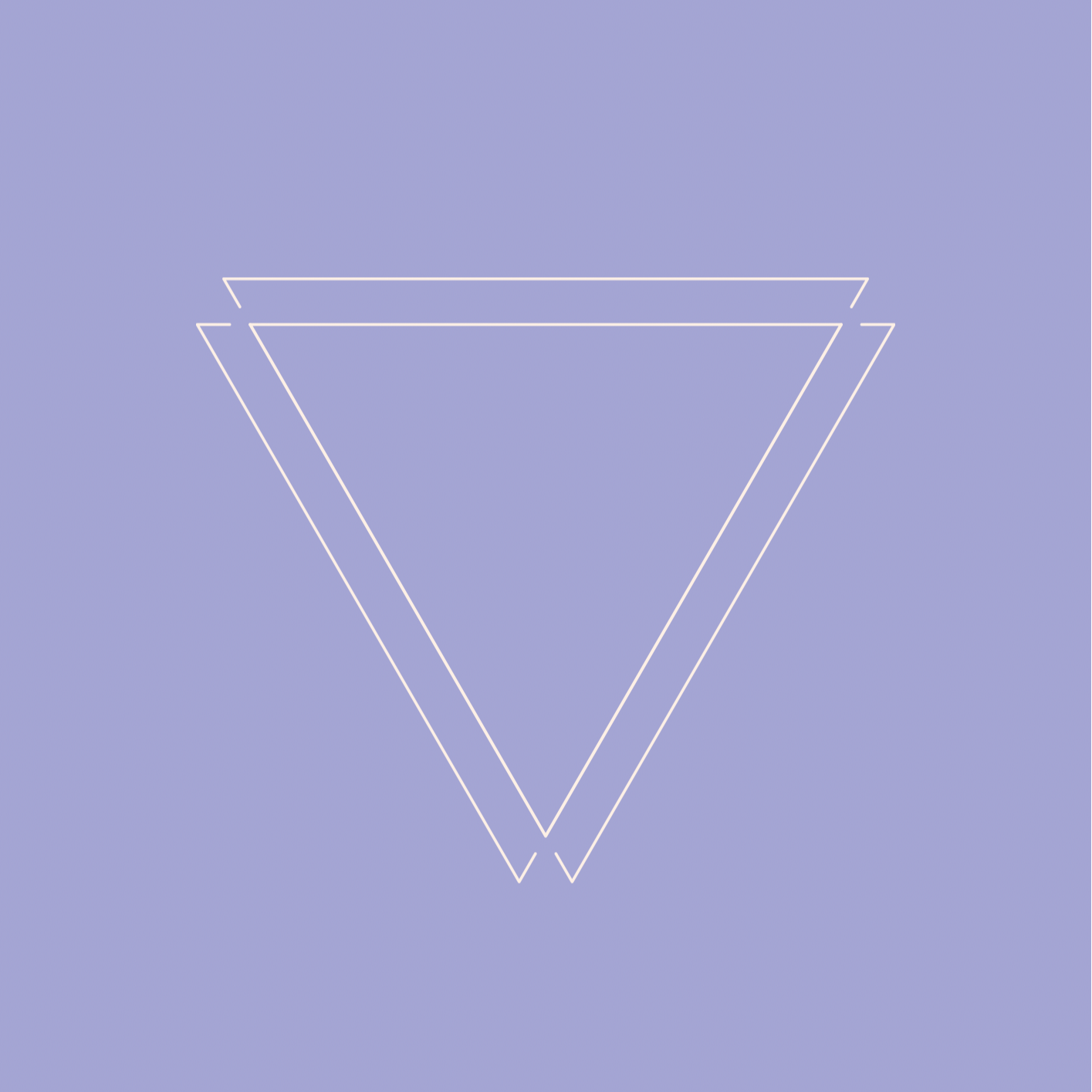 A digital art piece featuring a light purple background with a minimalistic white outlined downward-pointing triangle.