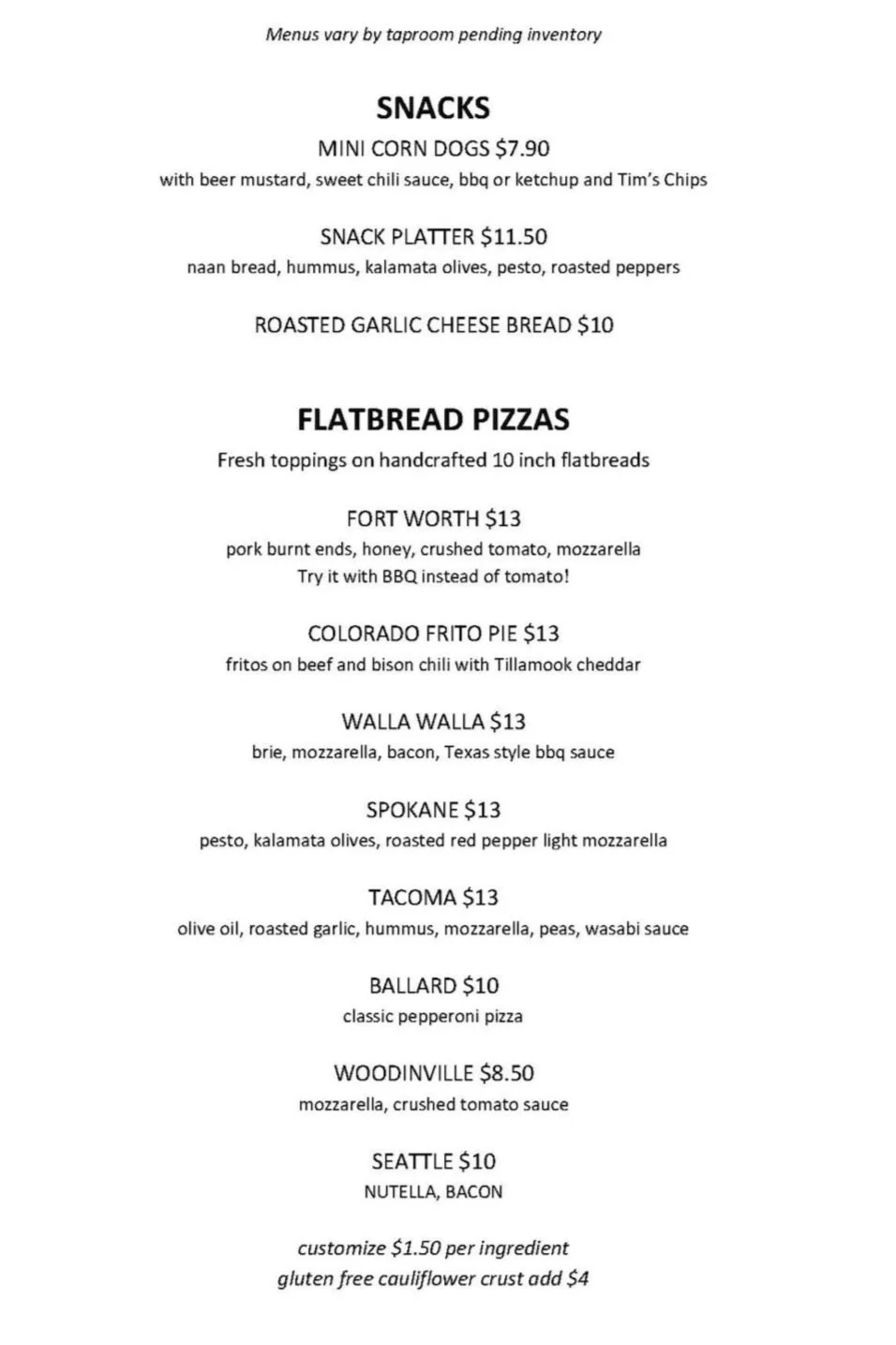 Flatbread Pizzas and Savory Snacks — Locust Cider